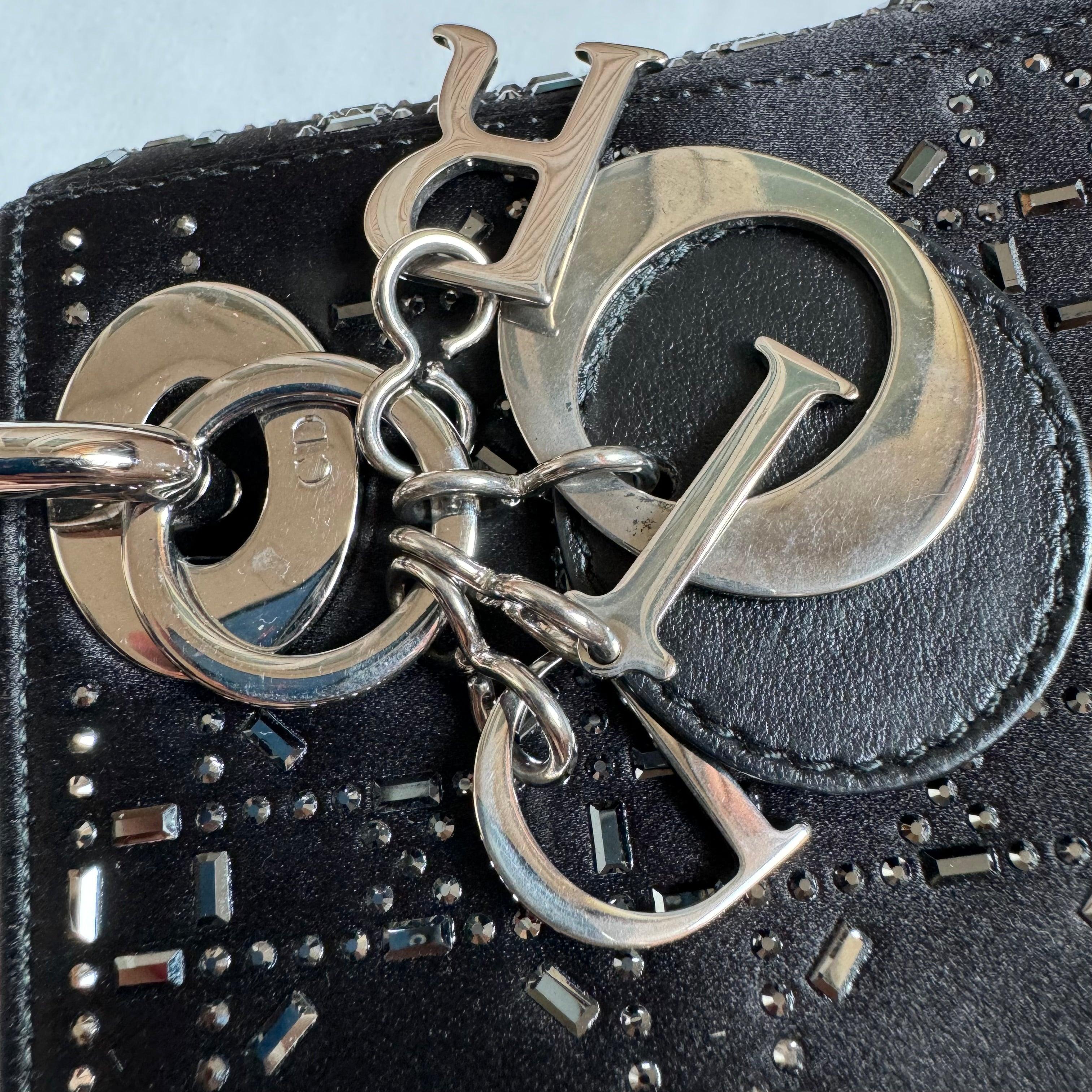 Lady Dior Mini Black Silk with Crystals Silver Hardware 6