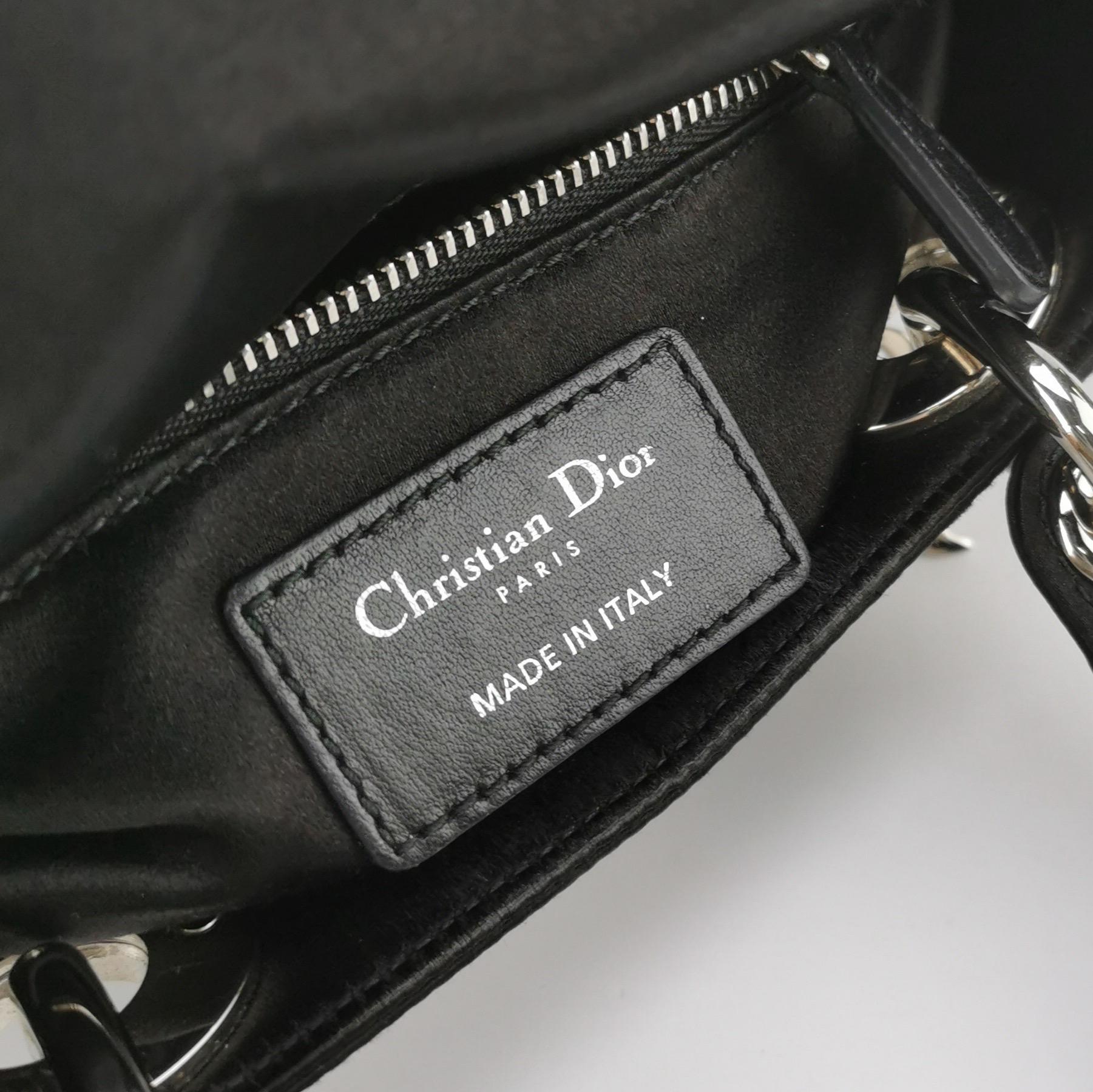 Lady Dior Mini Black Silk with Crystals Silver Hardware 6