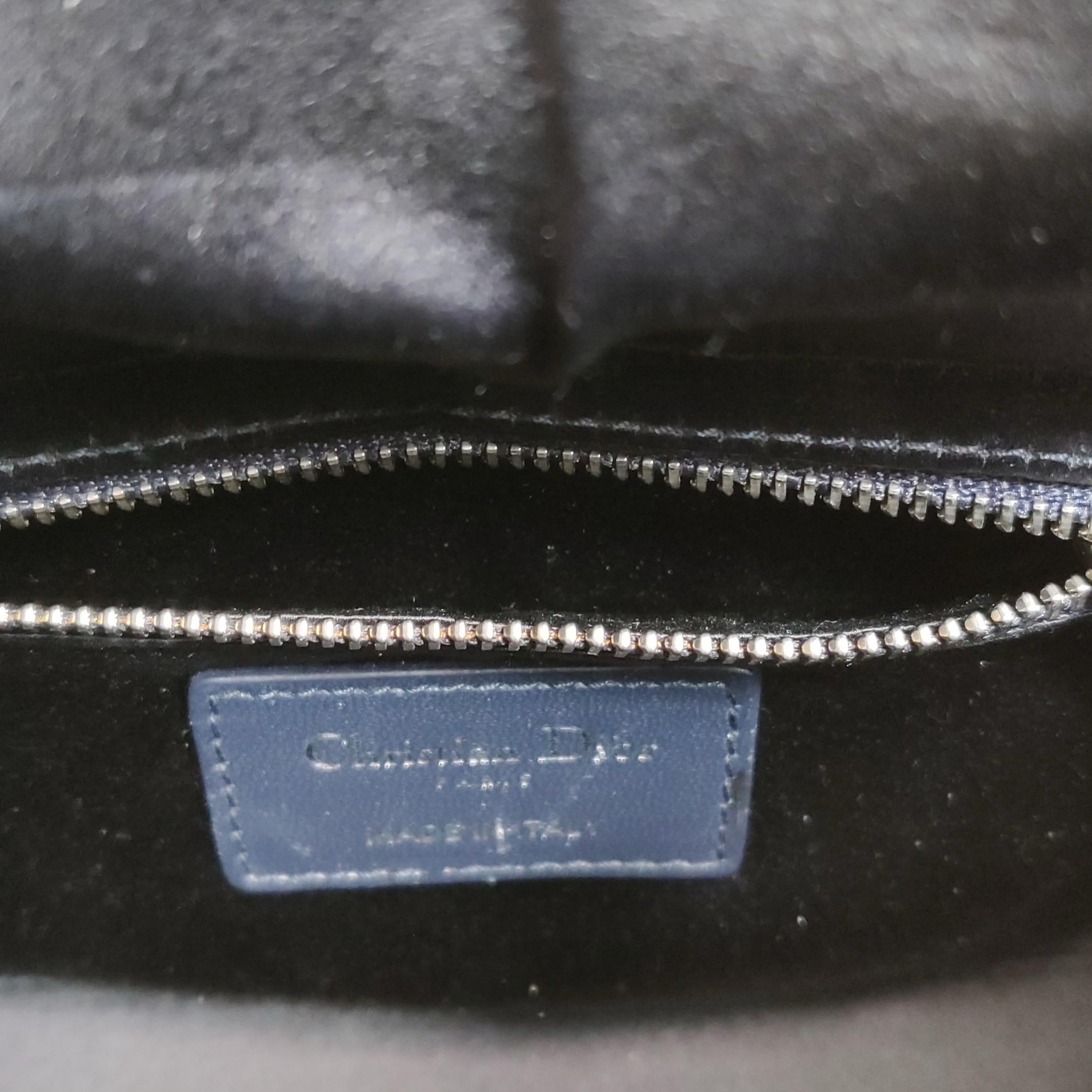 Lady Dior Mini Black Silk with Crystals Silver Hardware For Sale 6