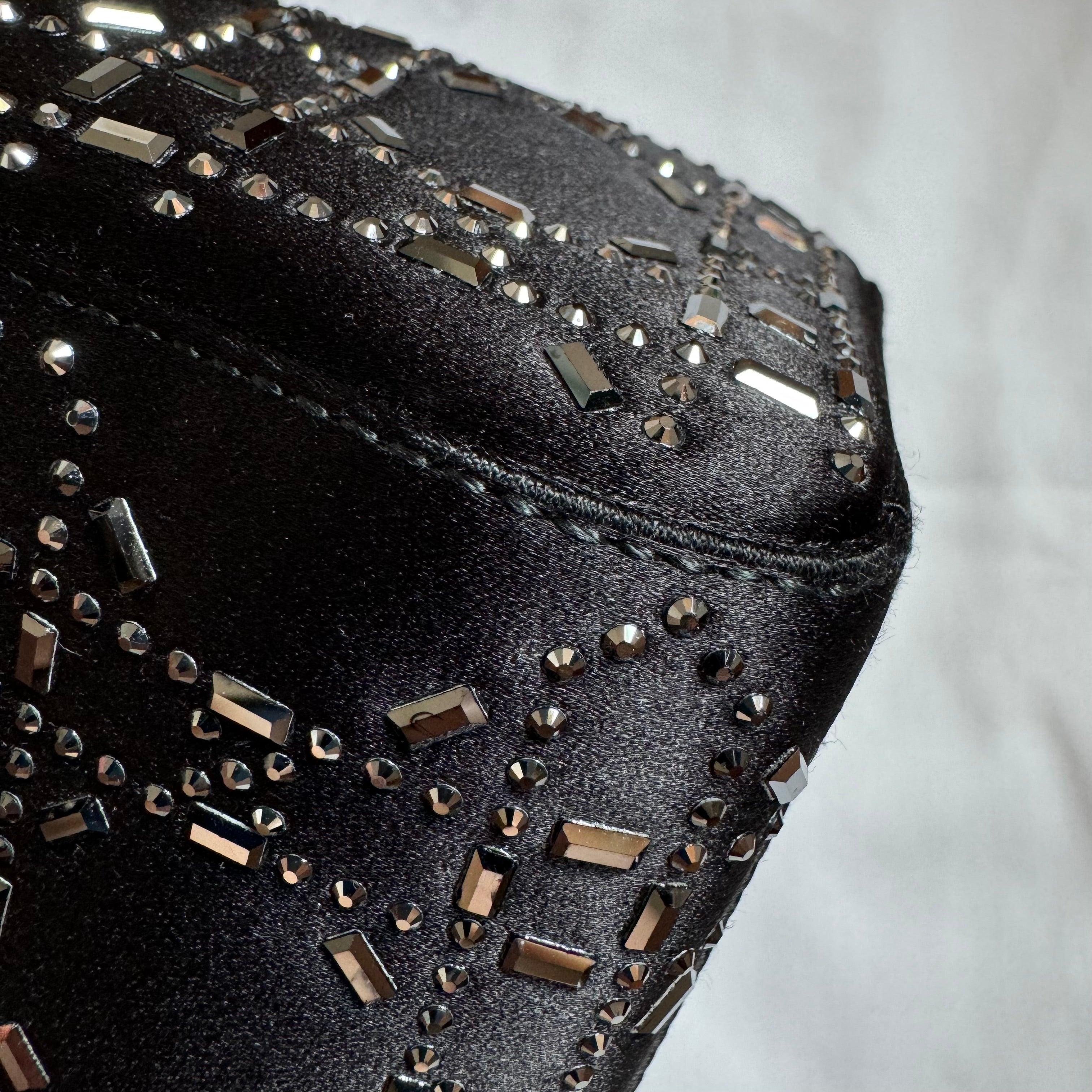 Lady Dior Mini Black Silk with Crystals Silver Hardware 7