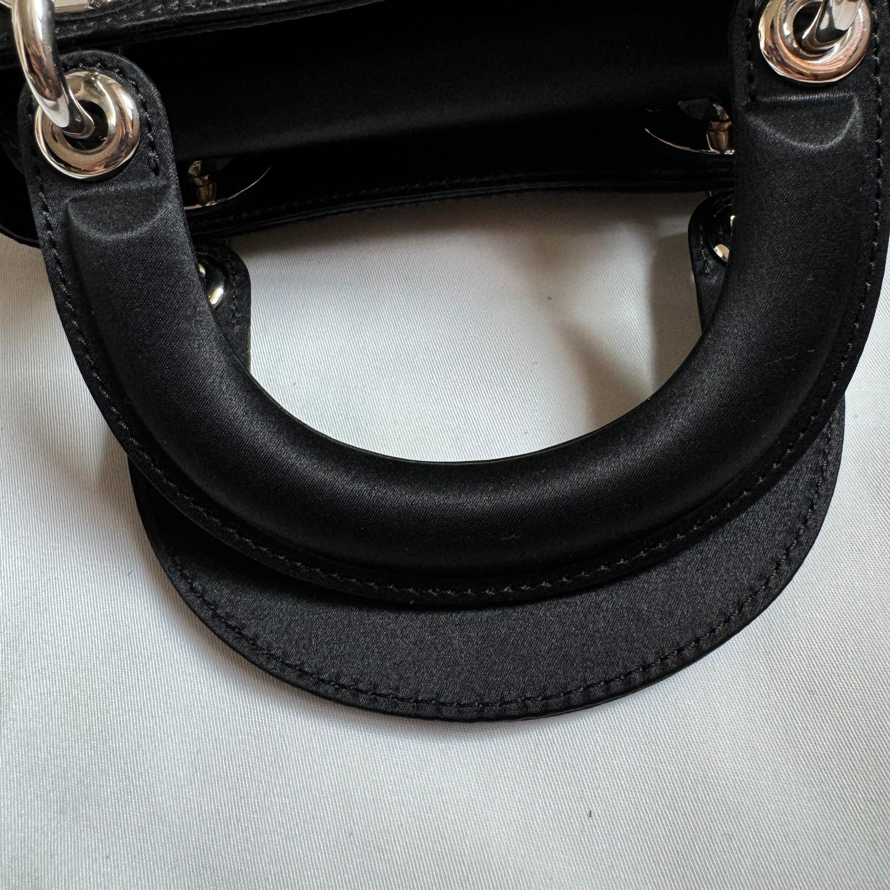 Lady Dior Mini Black Silk with Crystals Silver Hardware 9
