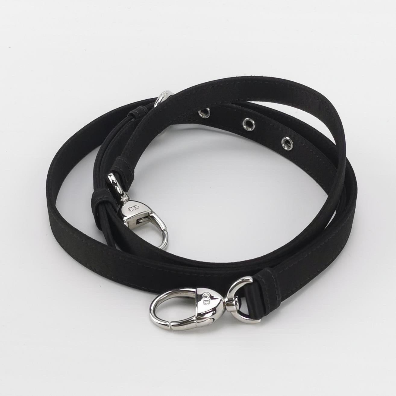 Lady Dior Mini in seta nera con cristalli e hardware in argento in vendita 8