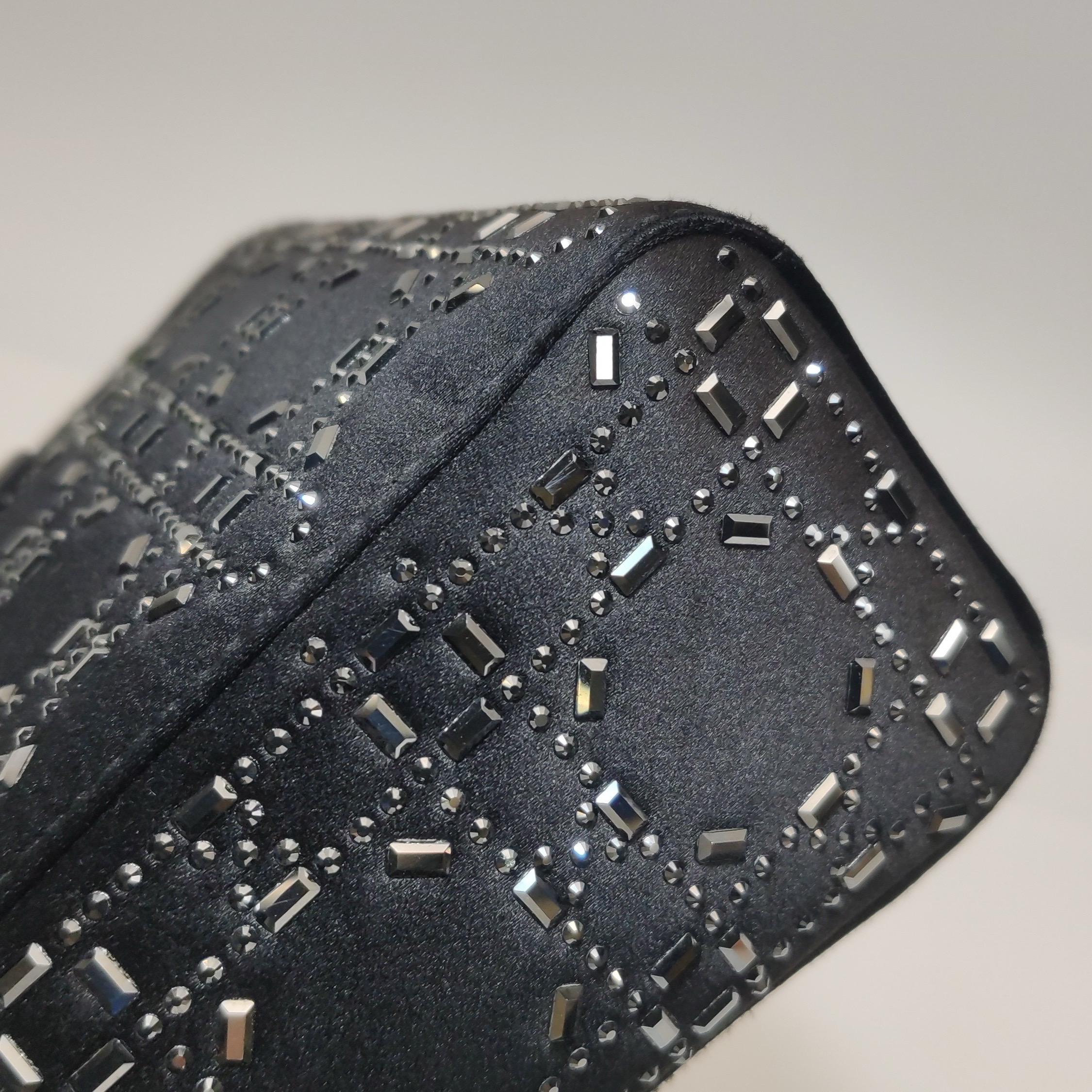 Lady Dior Mini in seta nera con cristalli e hardware in argento in vendita 10