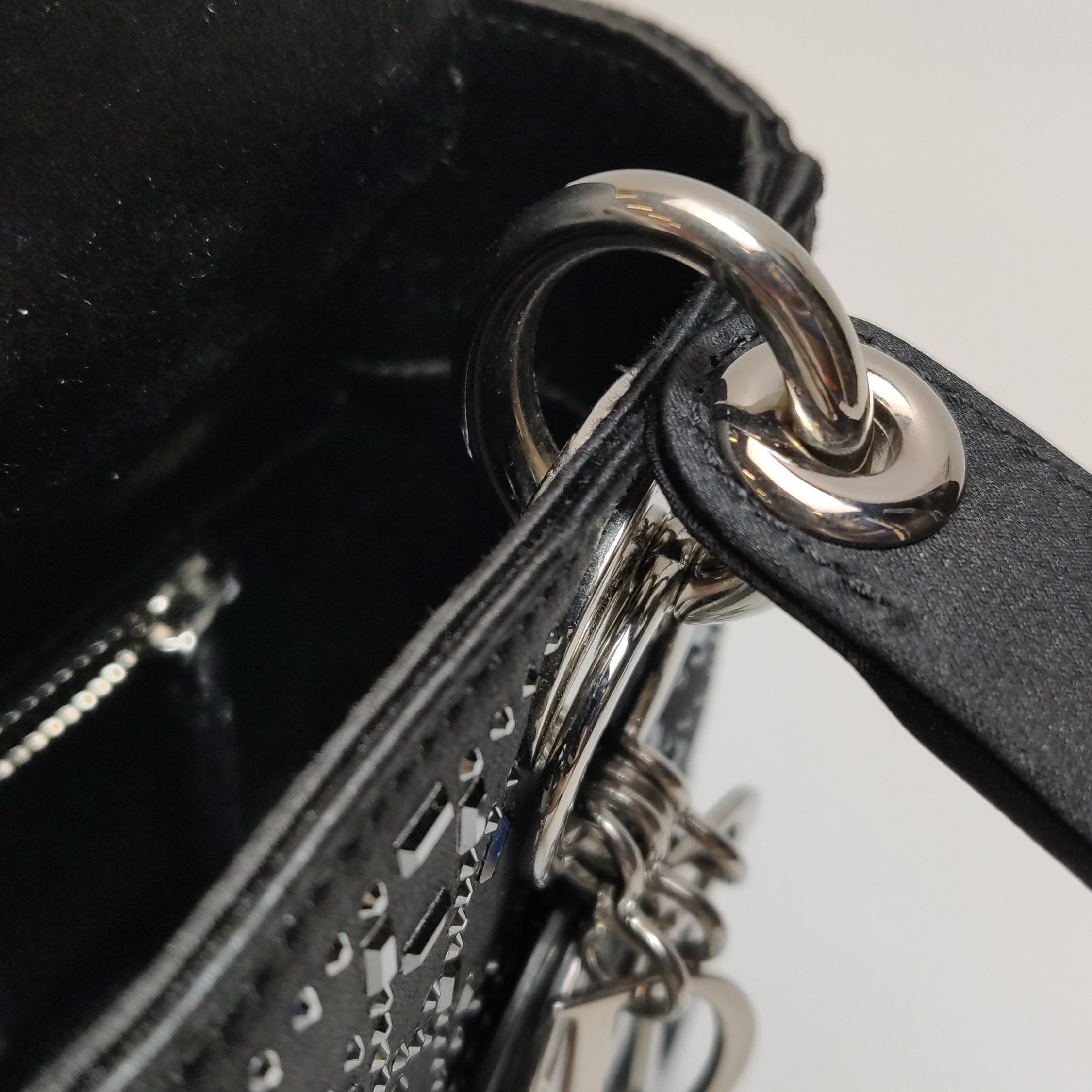 Lady Dior Mini Black Silk with Crystals Silver Hardware 12