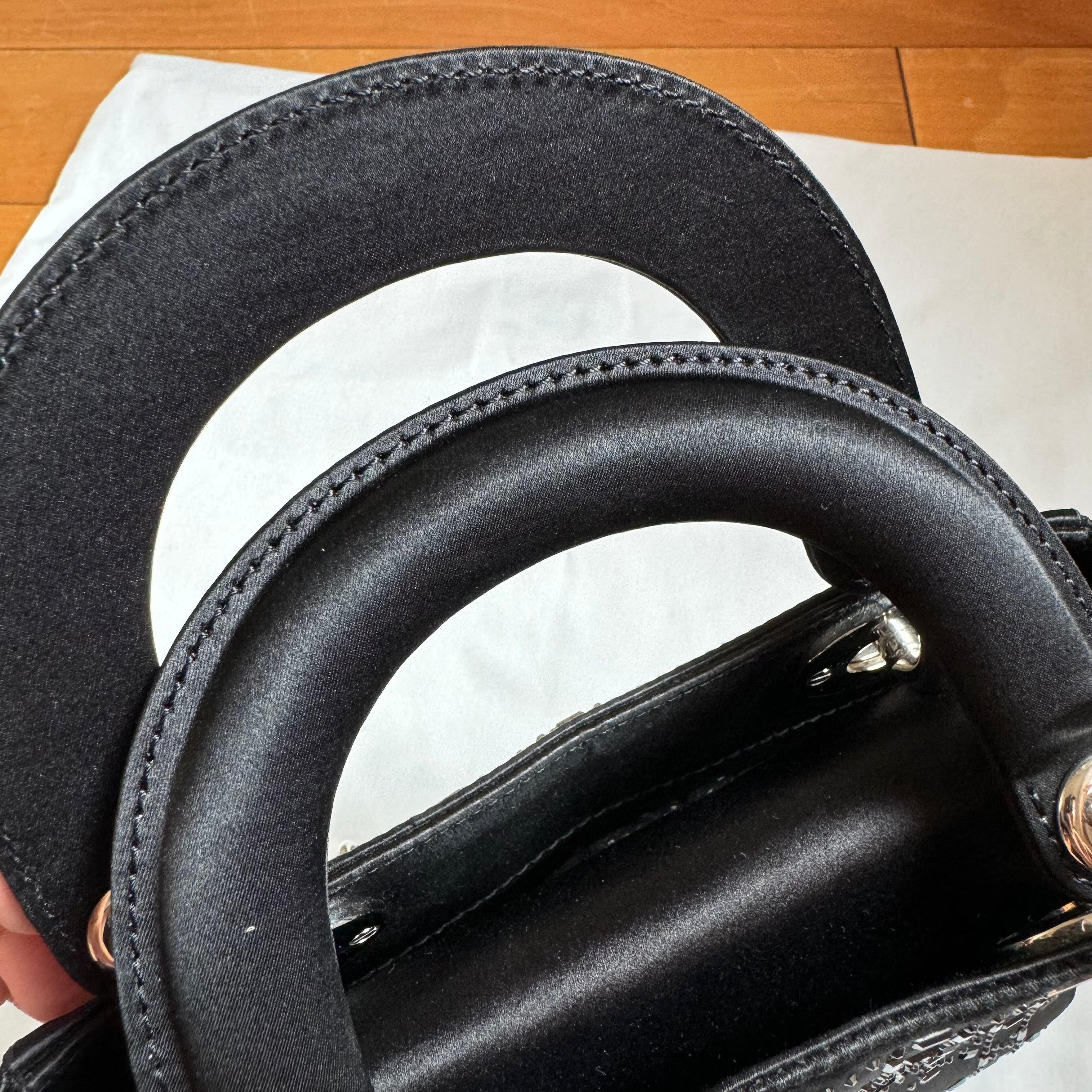 Lady Dior Mini Black Silk with Crystals Silver Hardware 13
