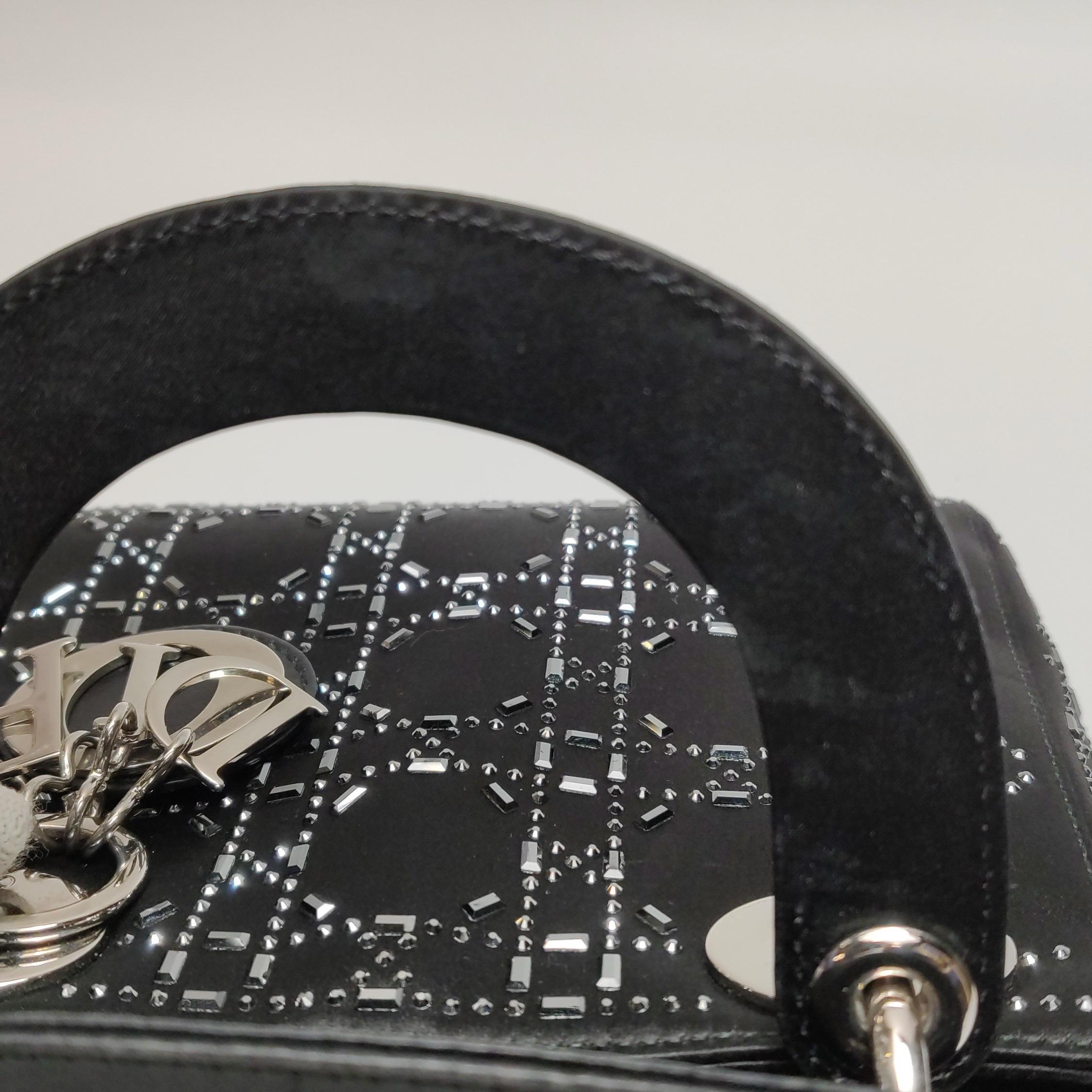 Lady Dior Mini Black Silk with Crystals Silver Hardware 13