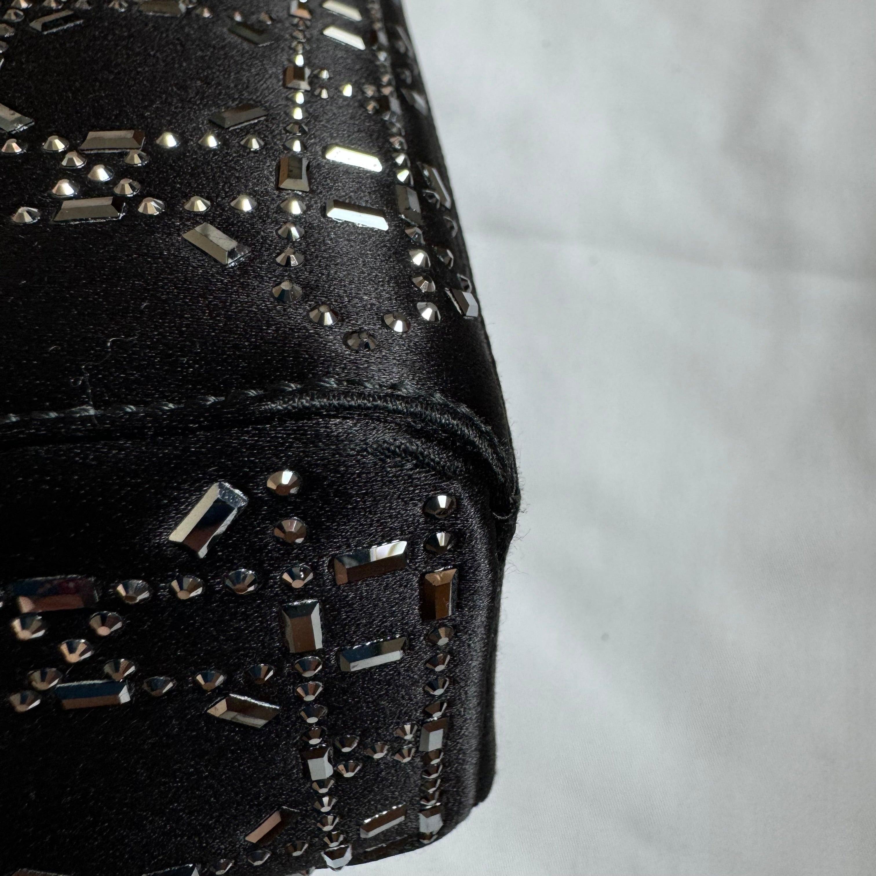 Lady Dior Mini Black Silk with Crystals Silver Hardware 15