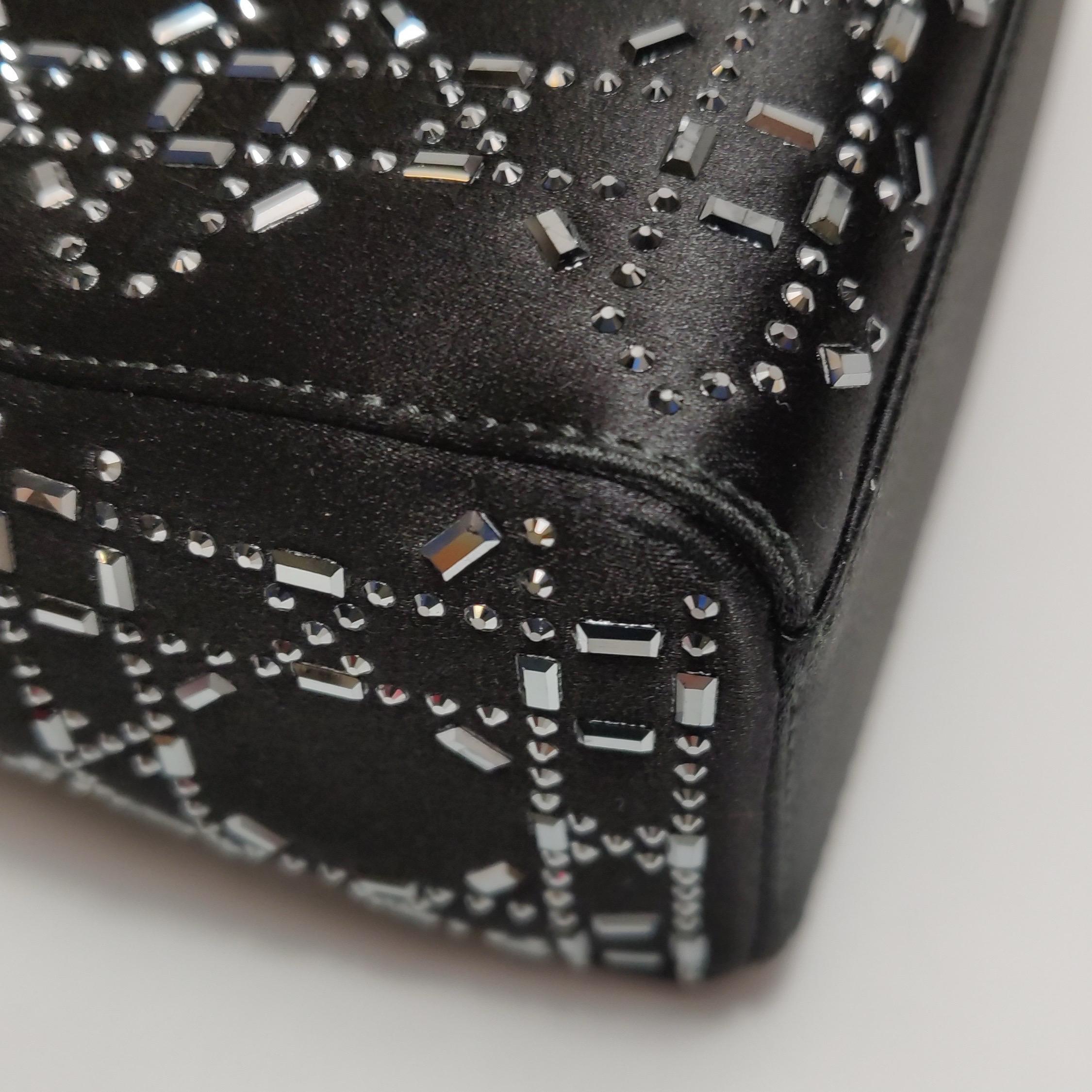 Lady Dior Mini Black Silk with Crystals Silver Hardware 15