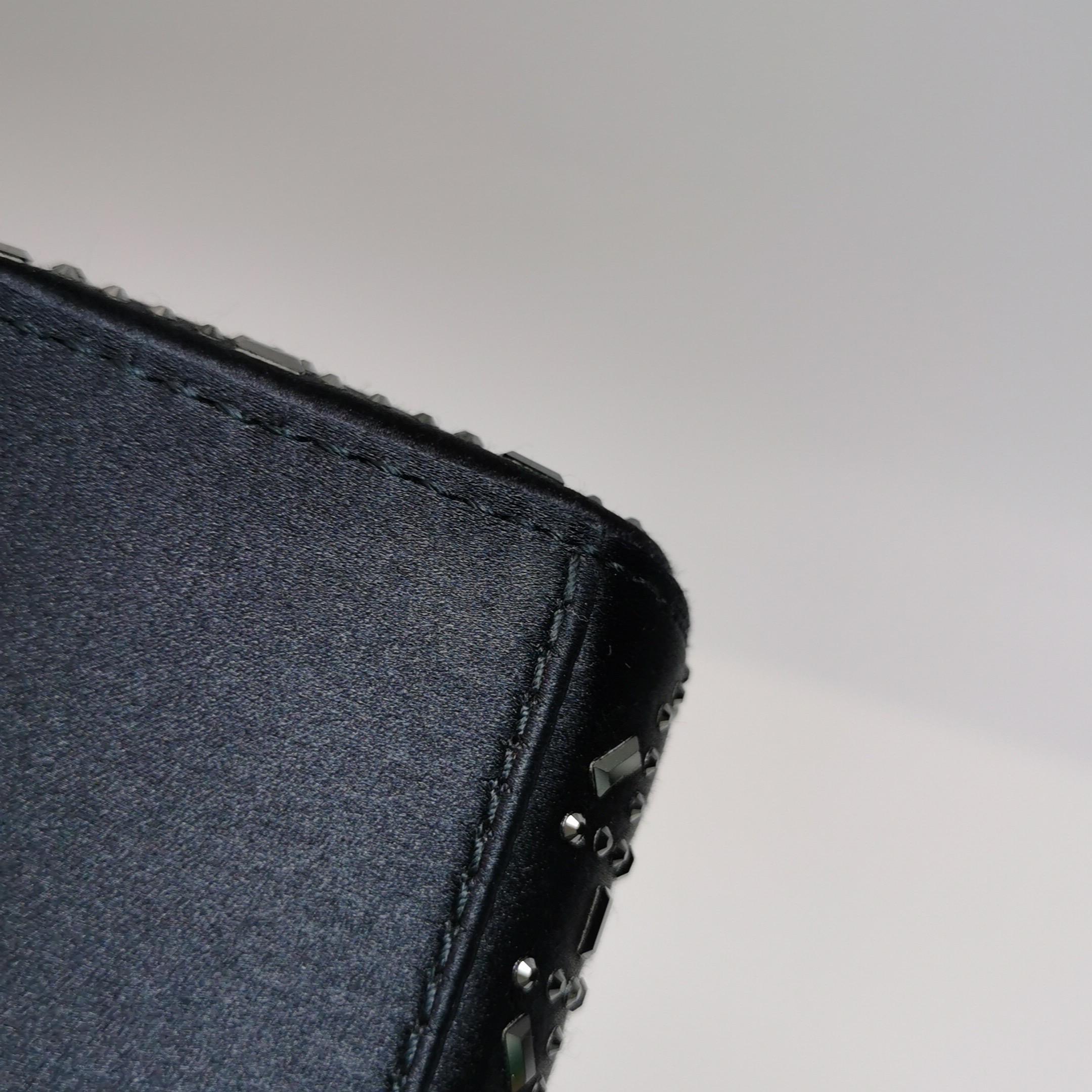 Lady Dior Mini Schwarze Seide mit Kristallen Silberne Hardware im Angebot 15