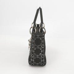 Lady Dior Mini Black Silk with Crystals Silver Hardware