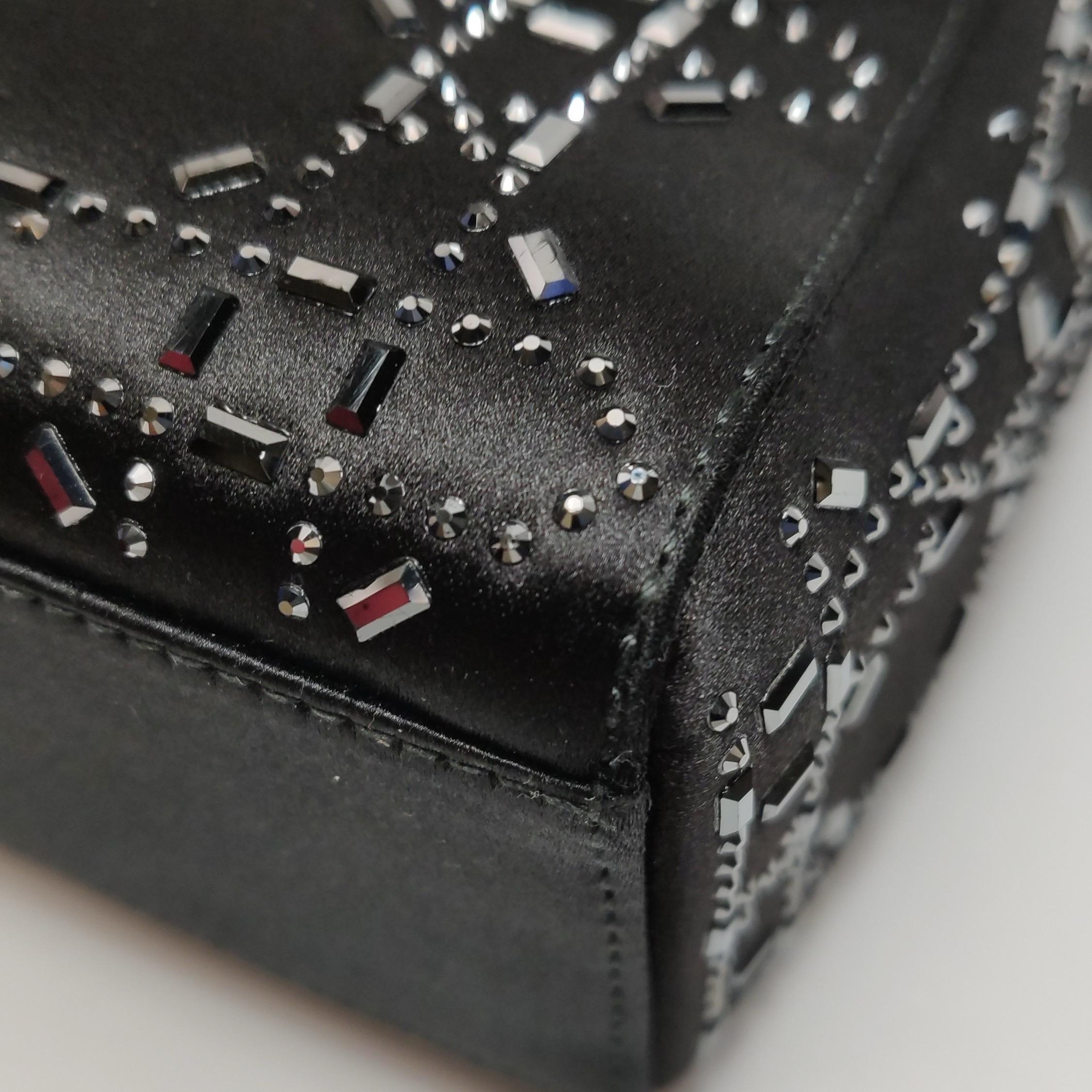 Lady Dior Mini Black Silk with Crystals Silver Hardware 16