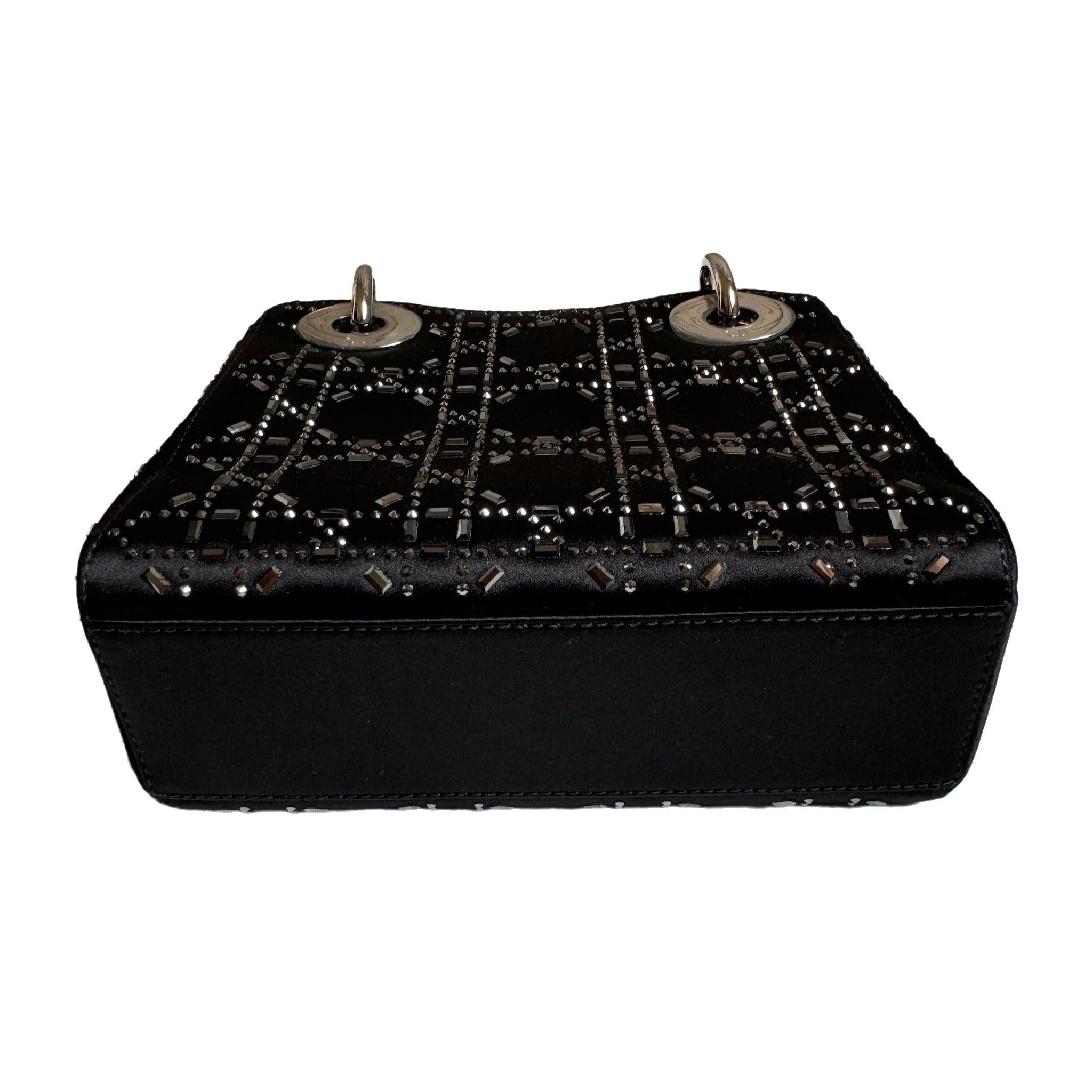 Lady Dior Mini Black Silk with Crystals Silver Hardware 2