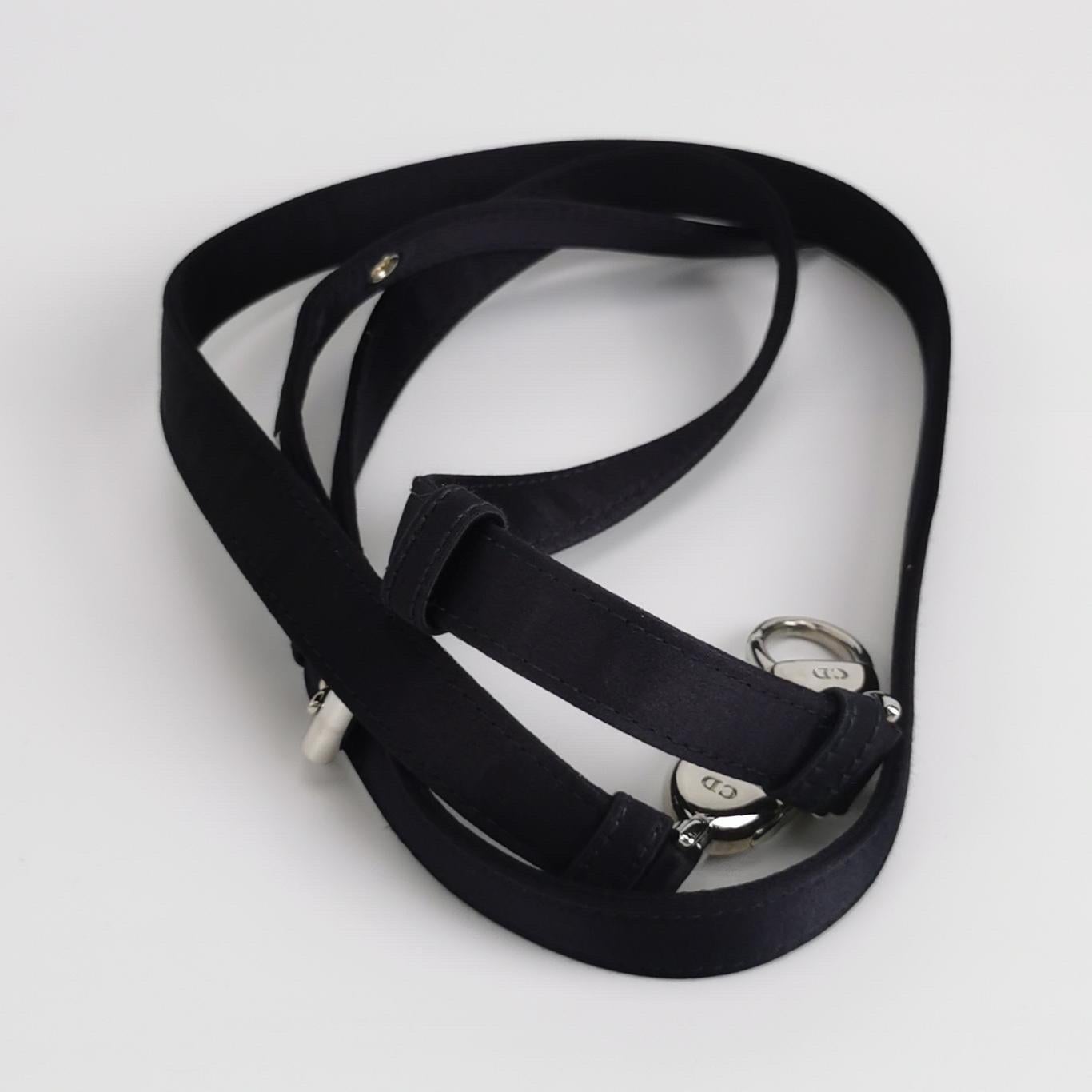 Lady Dior Mini Black Silk with Crystals Silver Hardware For Sale 2