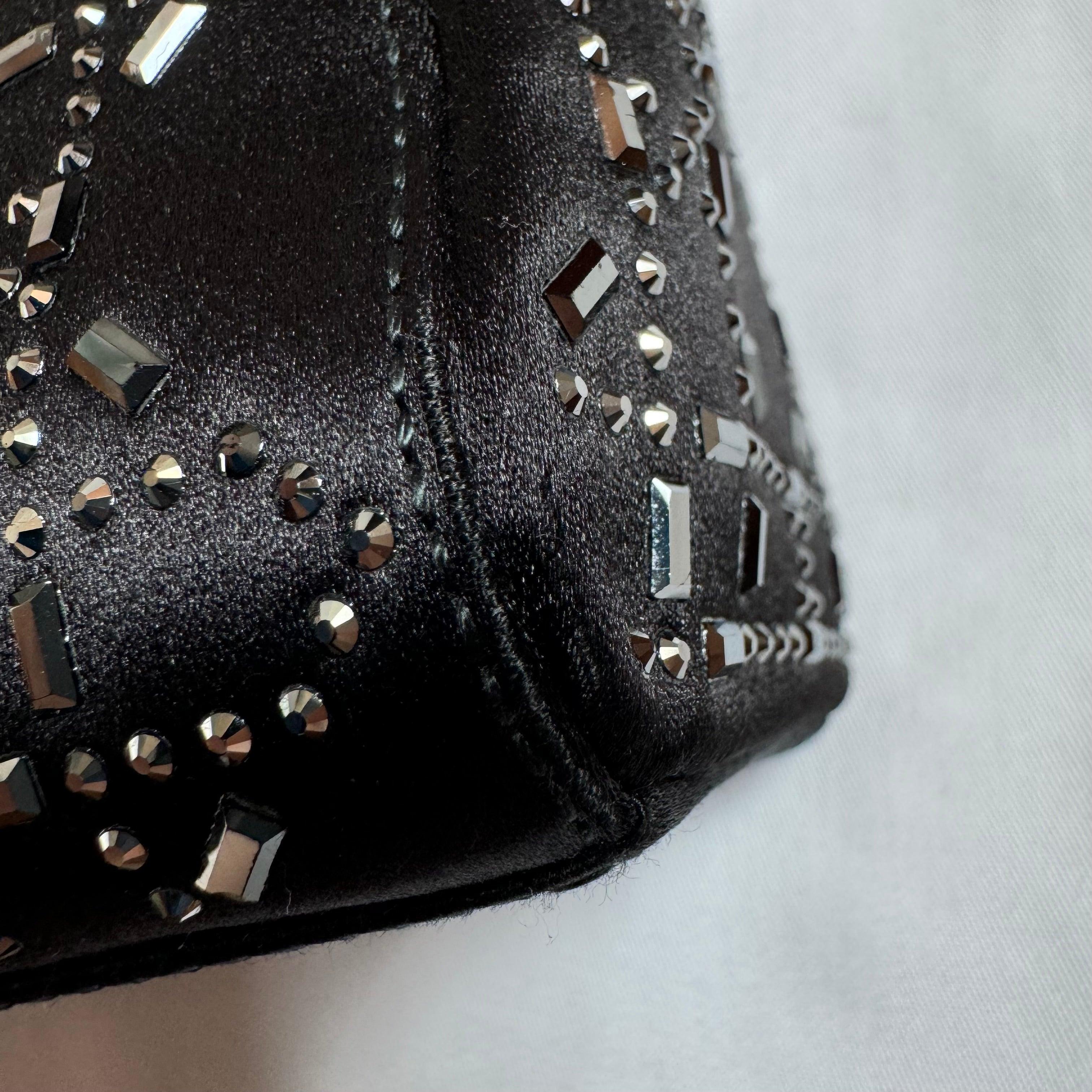 Lady Dior Mini Black Silk with Crystals Silver Hardware 3