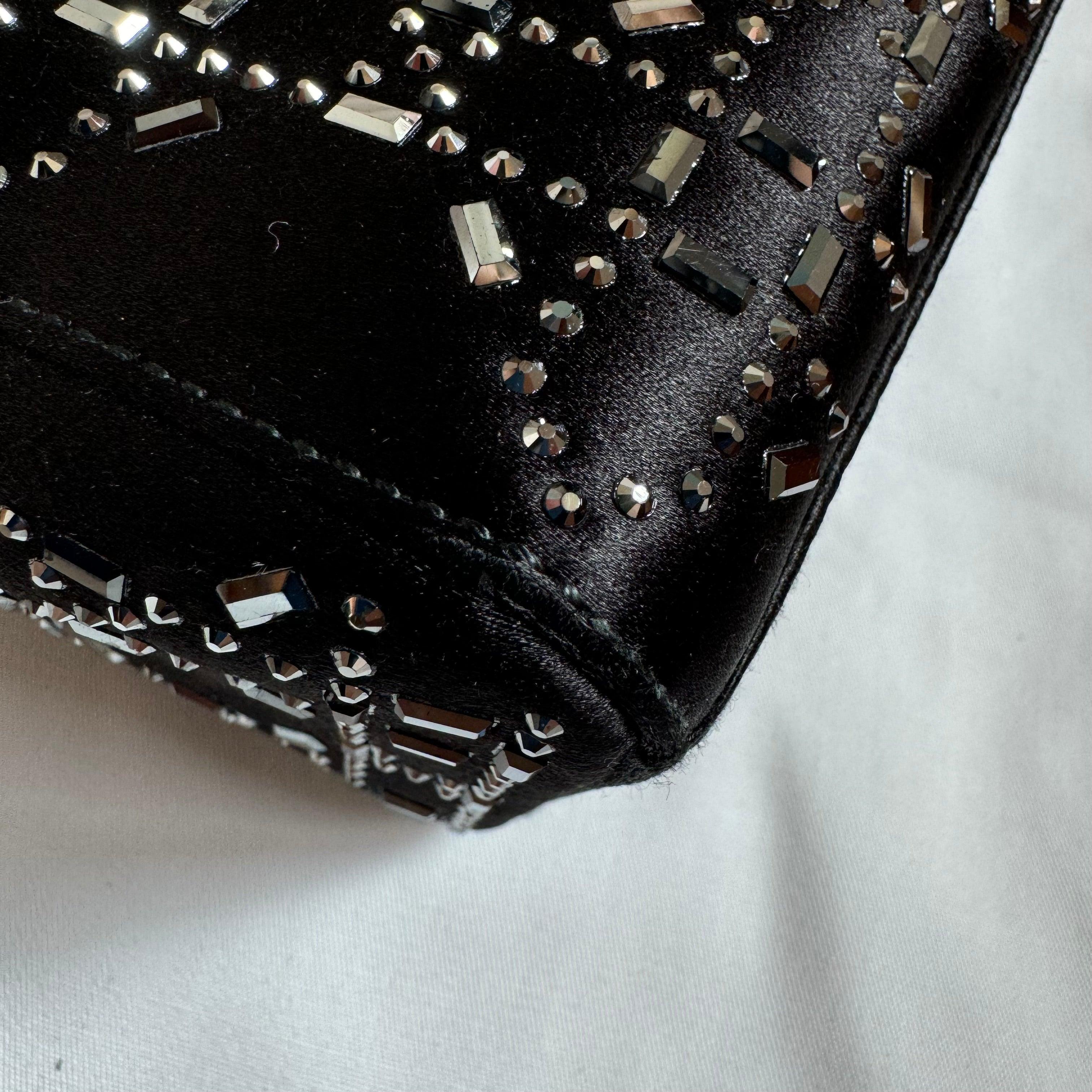 Lady Dior Mini Black Silk with Crystals Silver Hardware 4