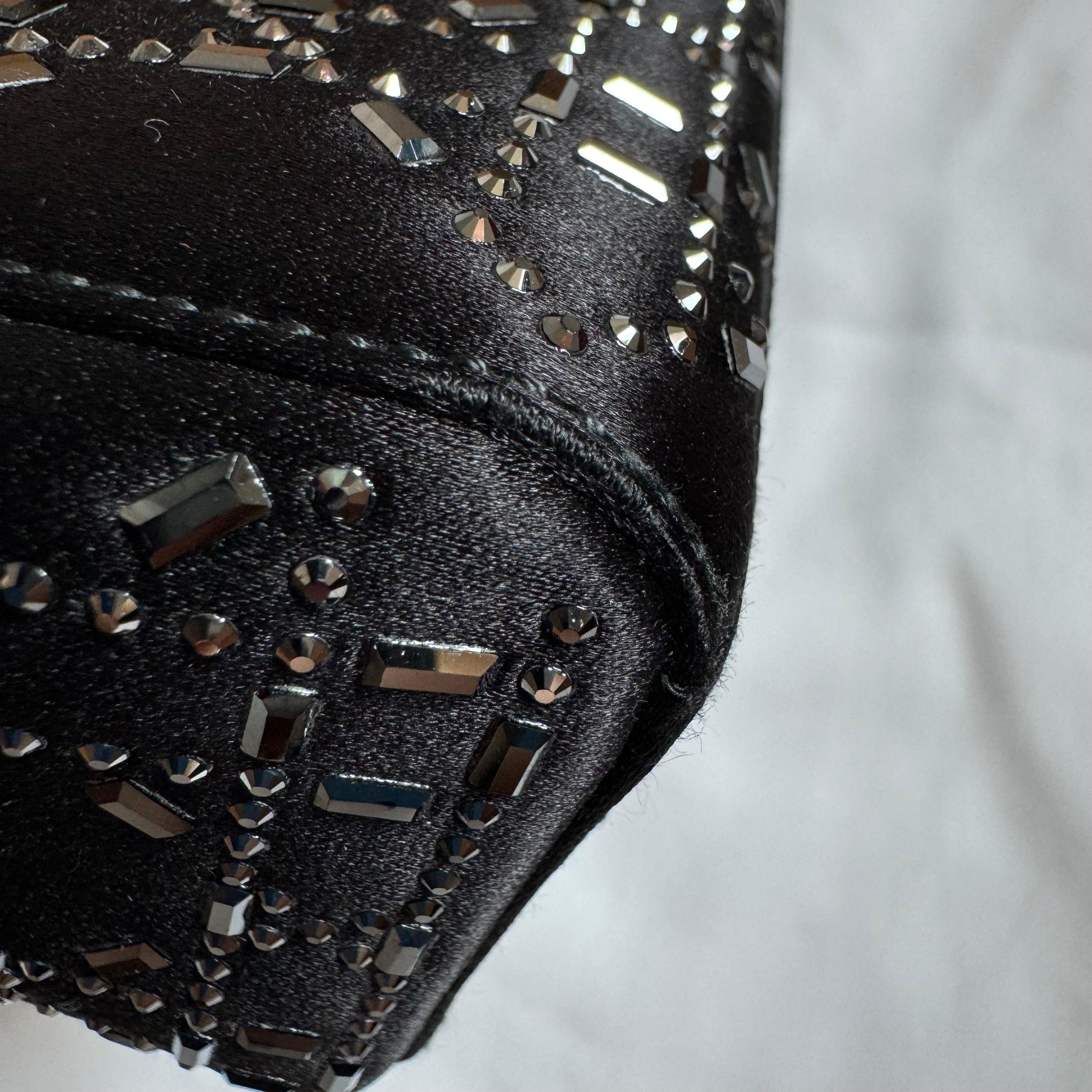 Lady Dior Mini Black Silk with Crystals Silver Hardware 5