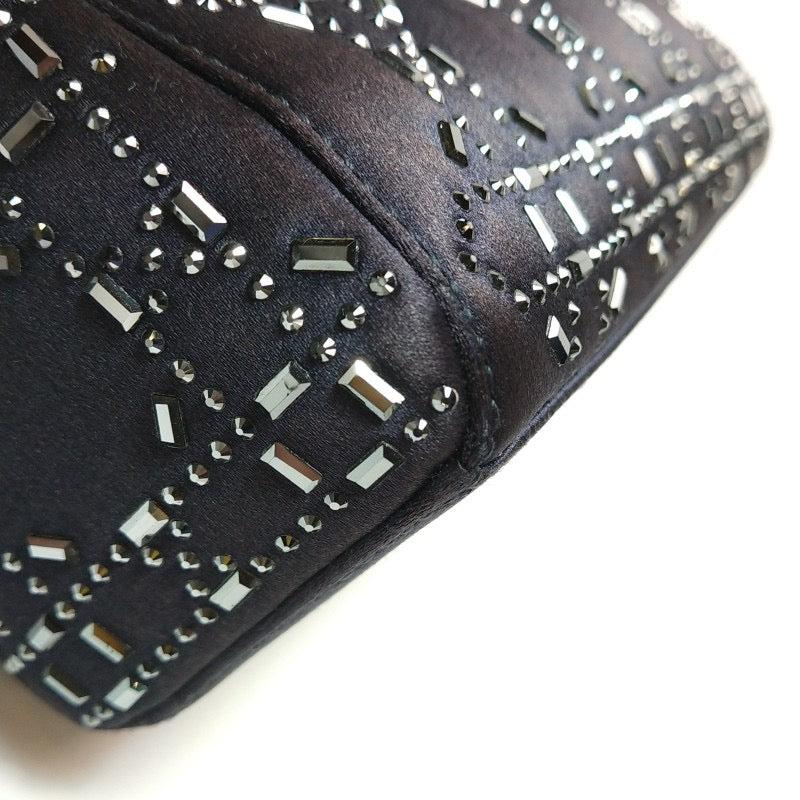 Lady Dior Mini Black Silk with Crystals Silver Hardware For Sale 5