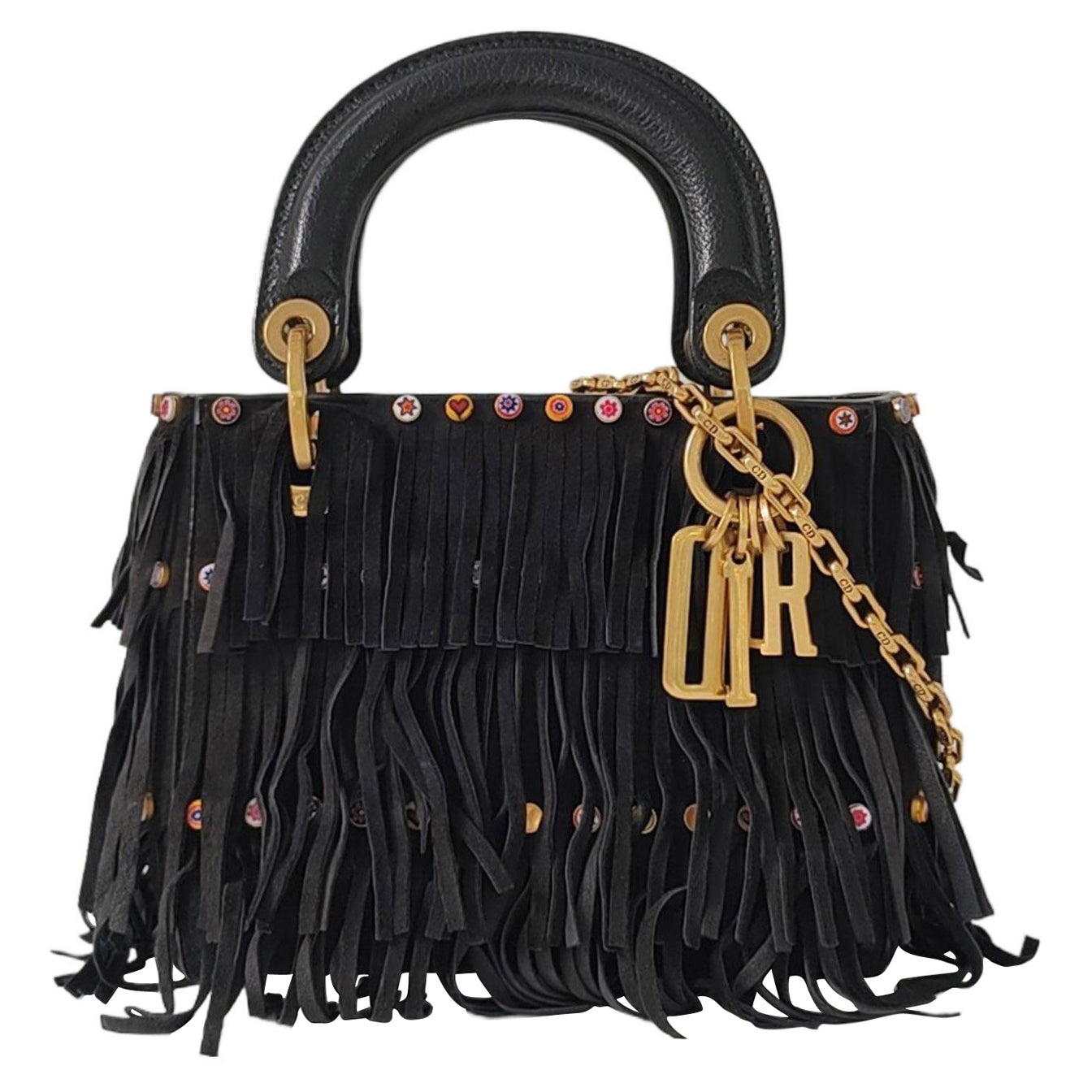 Lady Dior Mini Black Suede Tassels with Gold Hardware 2018