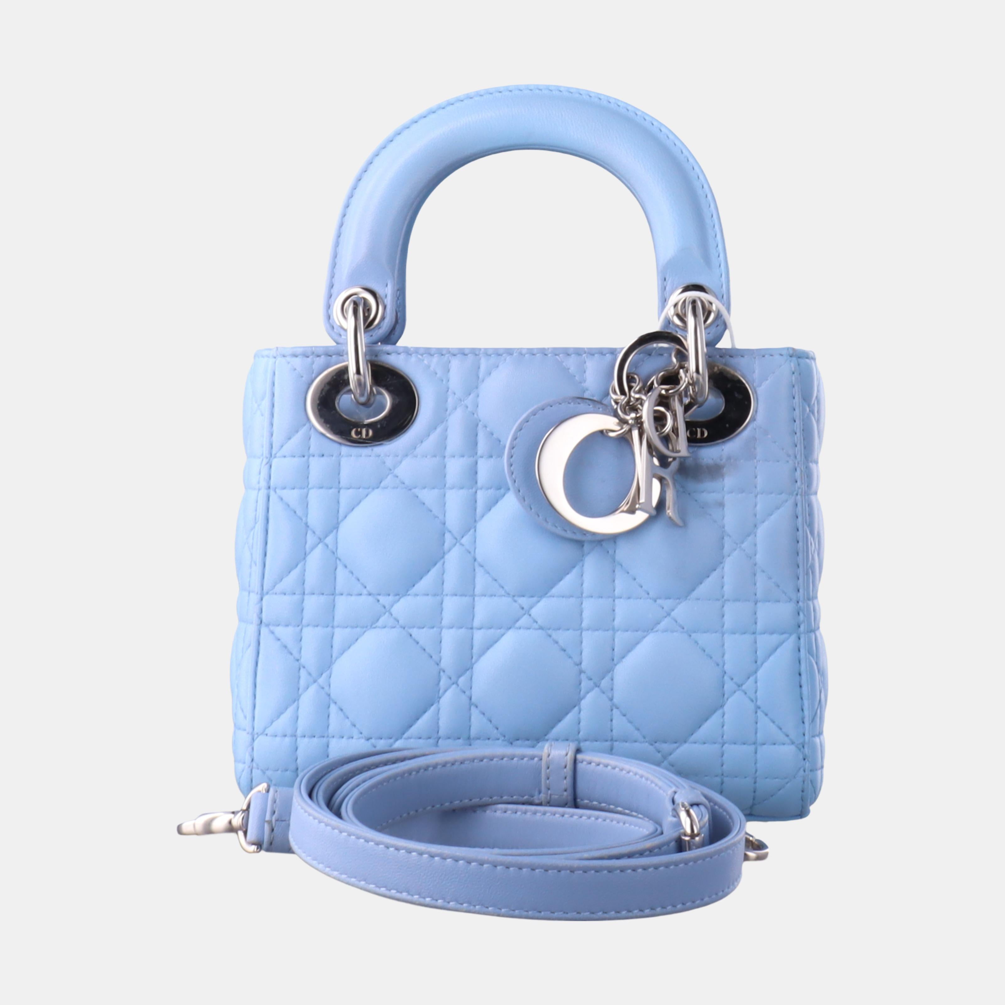 Lady Dior Mini Blue Cannage Lambskin Silver Hardware Crossbody Handbag 1