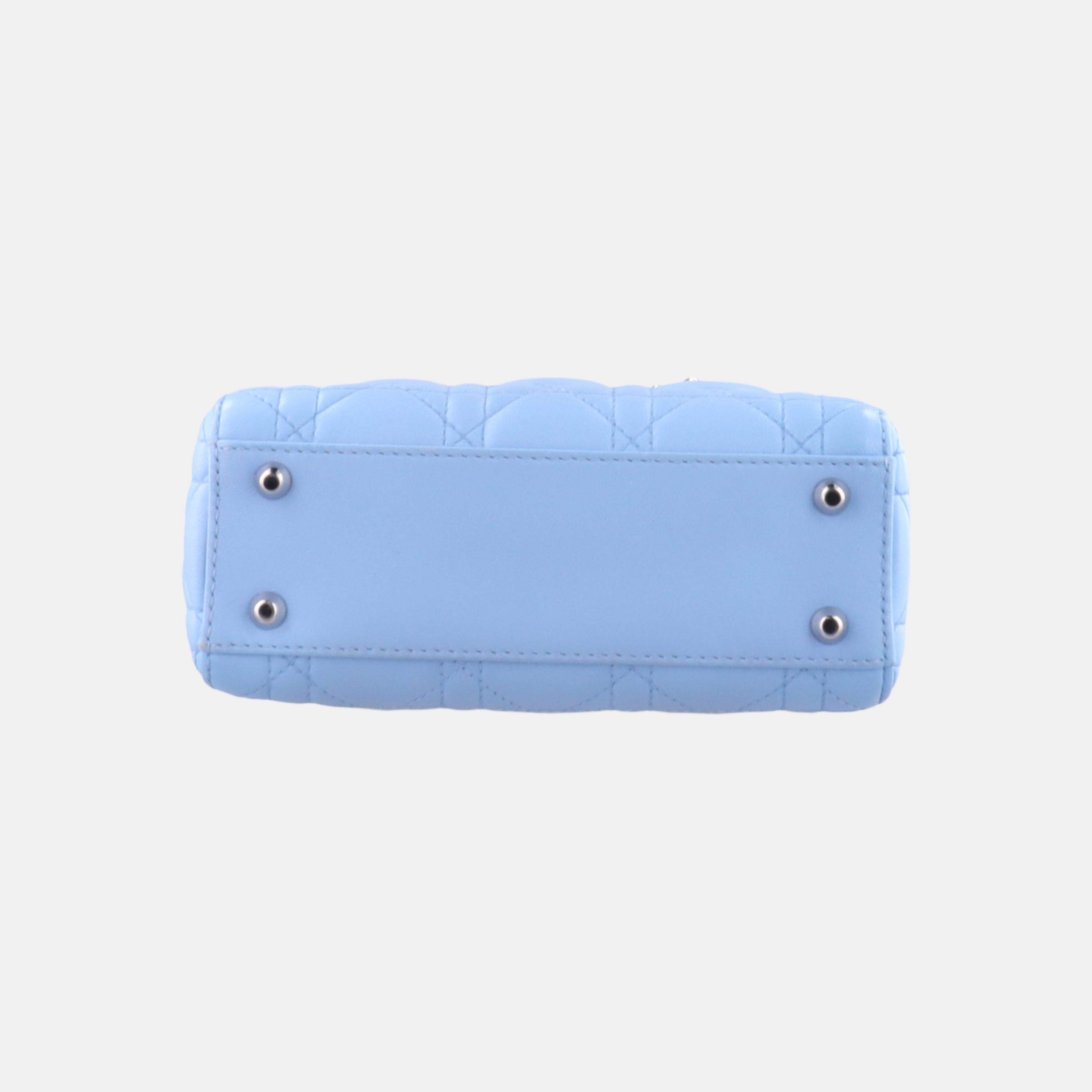 Lady Dior Mini Blue Cannage Lambskin Silver Hardware Crossbody Handbag 3