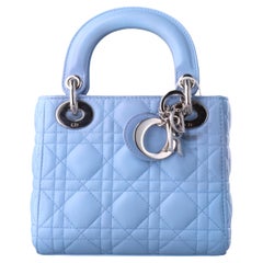 Lady Dior Mini Blau Cannage Lammfell Silber Hardware Crossbody Handtasche