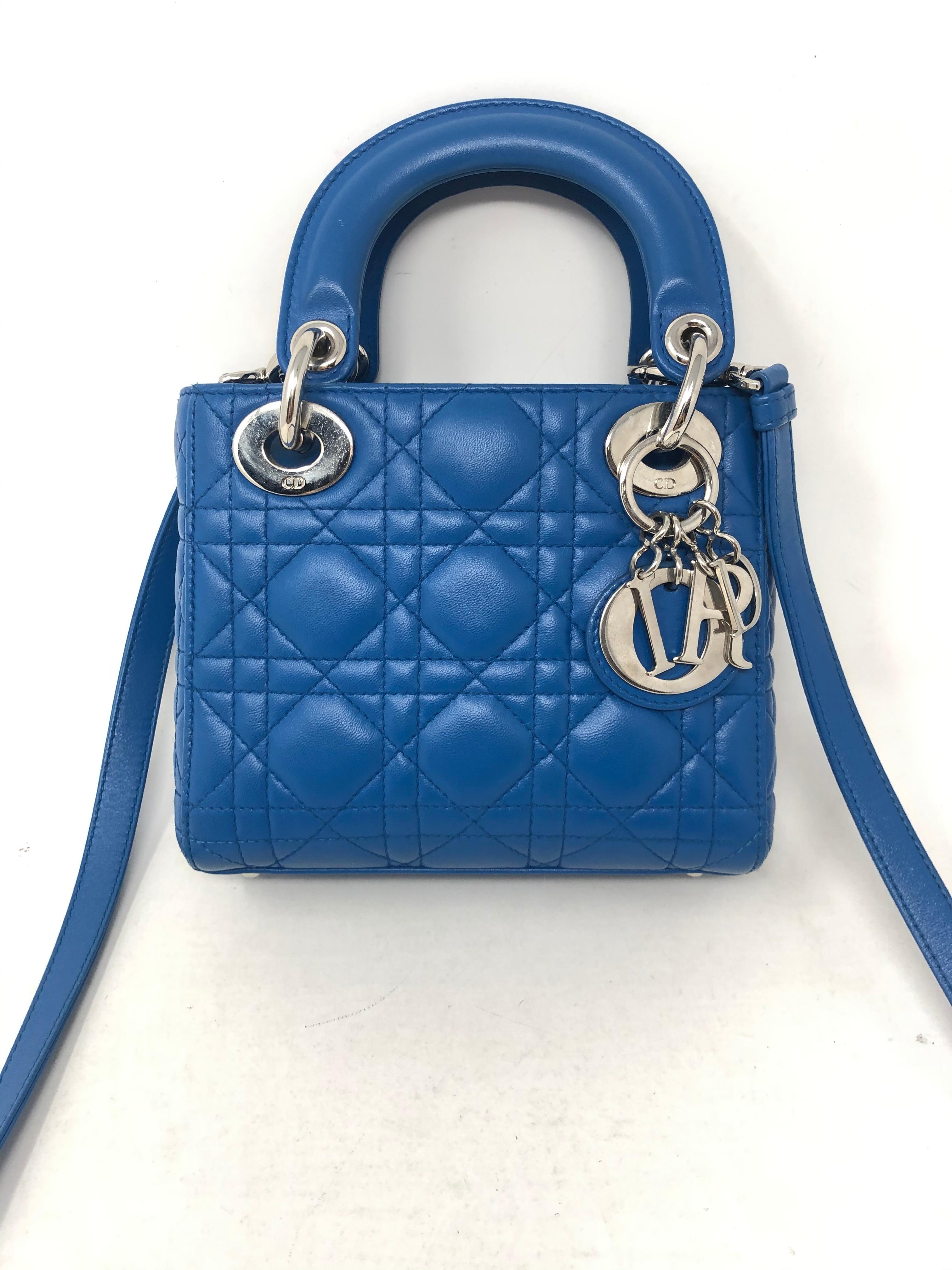 Lady Dior Mini Blue Crossbody Bag. Mint like new condition. Rare color and mini size. Guaranteed authentic. 