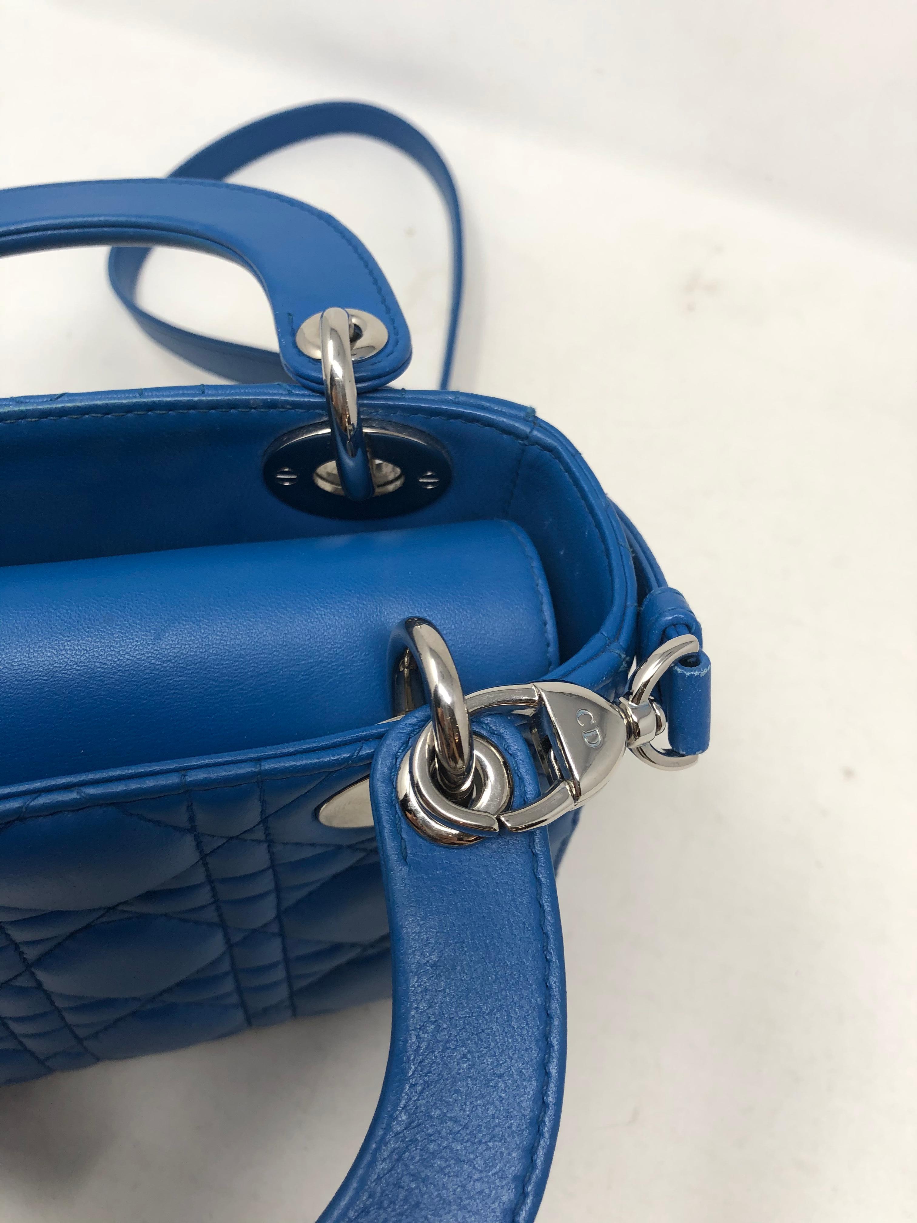 Lady Dior Mini Blue Crossbody Bag  In Excellent Condition In Athens, GA