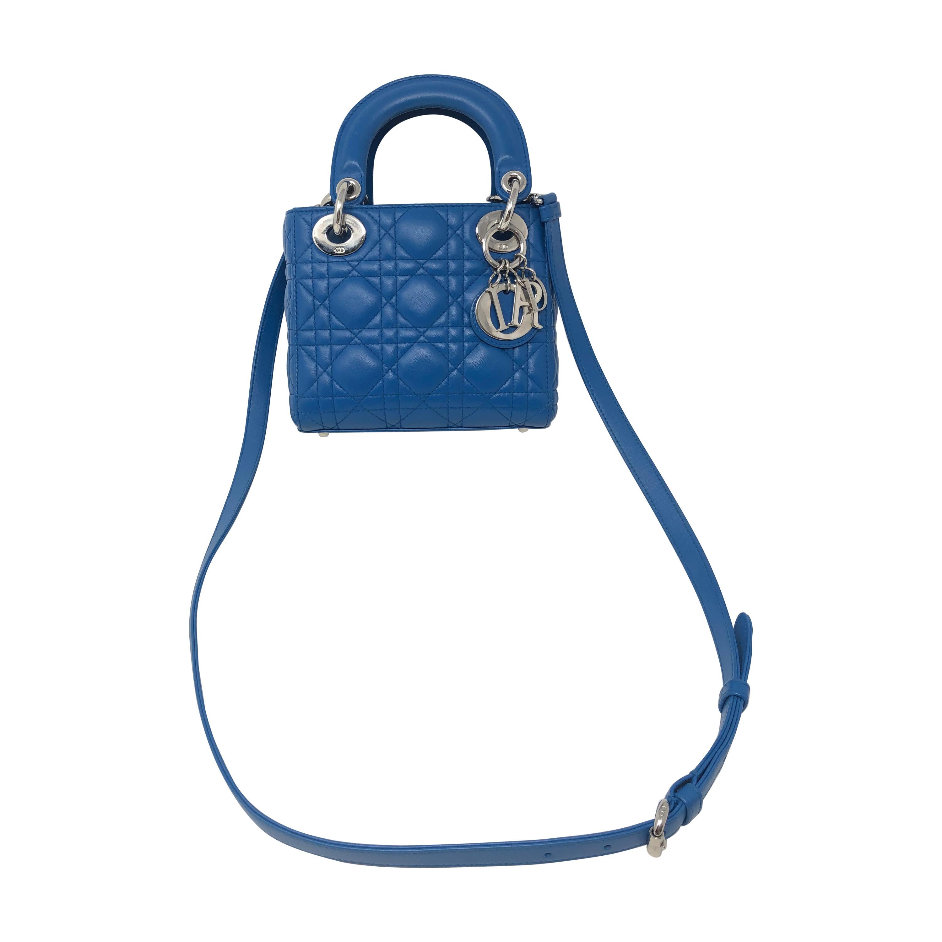 Lady Dior Mini Blue Crossbody Bag 