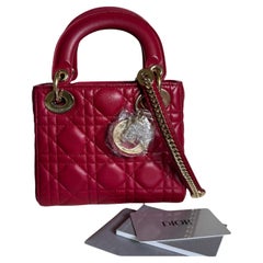 Lady Dior Mini Burgundy Lambskin Leather Gold HW Chain Strap