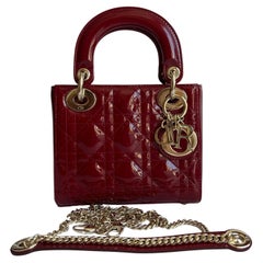 Lady Dior Mini Burgundy Red Patent Leather Gold Chain Strap 2019 Suede interior