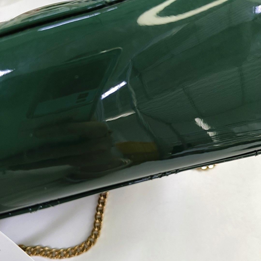 Lady Dior Mini Dark Green Patent Leather Bag with gold hardware Chain Strap For Sale 6