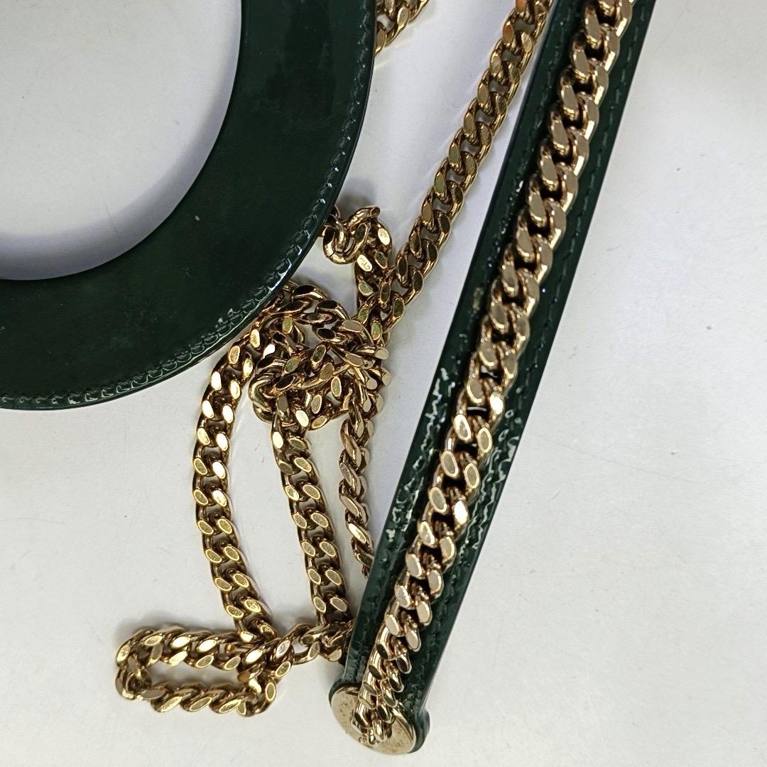 Lady Dior Mini Dark Green Patent Leather Bag with gold hardware Chain Strap For Sale 10