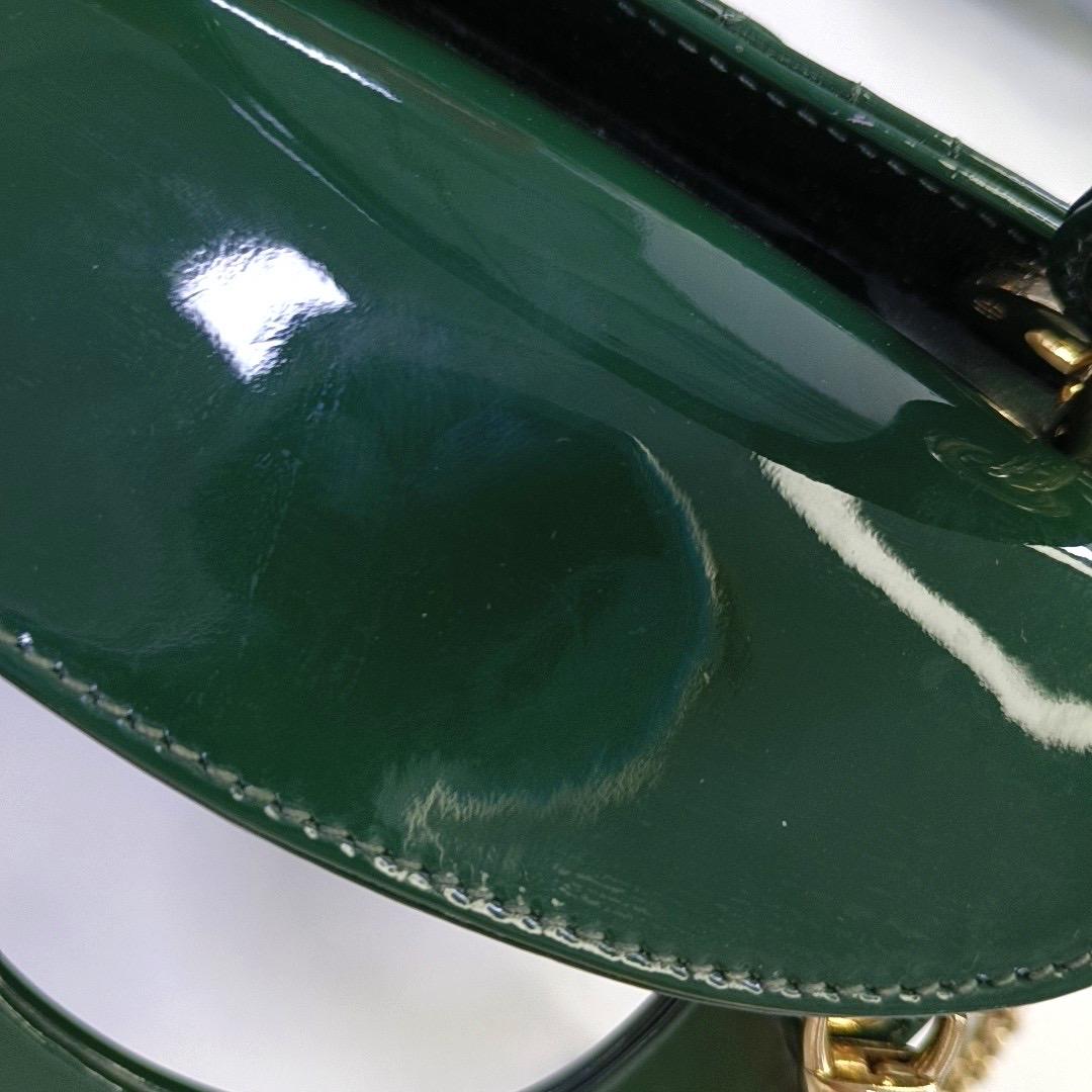 Lady Dior Mini Dark Green Patent Leather Bag with gold hardware Chain Strap For Sale 4