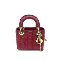 Lady Dior Mini Dark Red Lambskin Leather Gold Chain Strap 2017