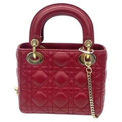 Lady Dior Mini Dark Red Lambskin Leather Gold Chain Strap 2017