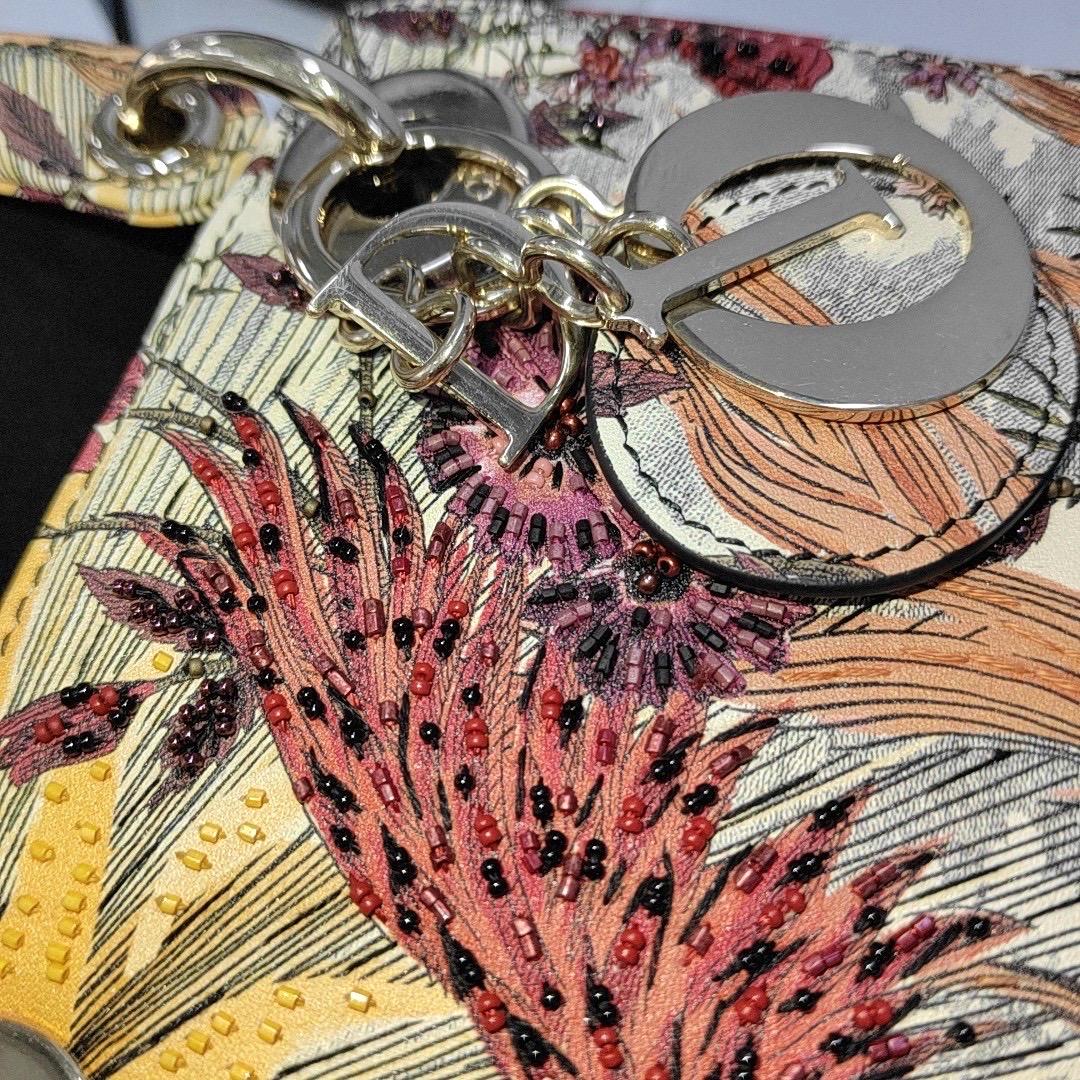 Lady Dior Mini Embroidered Phoenix Cloth Multicolor Handbag For Sale 6