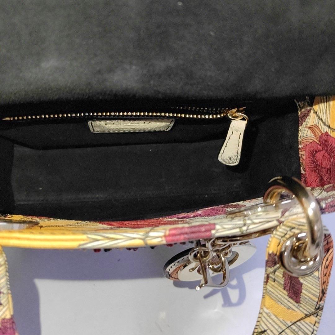 Lady Dior Mini Embroidered Phoenix Cloth Multicolor Handbag For Sale 9
