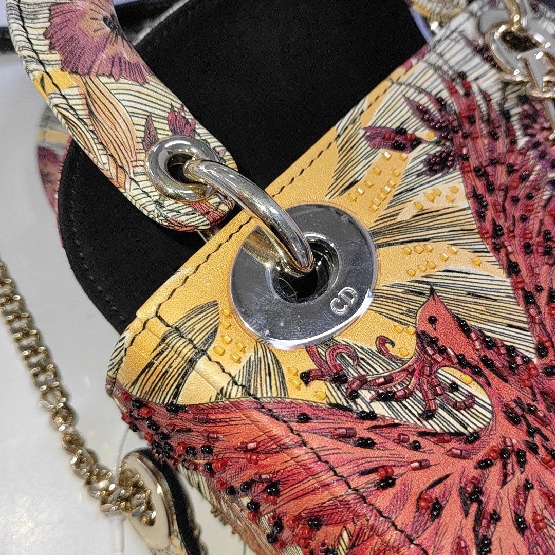 Lady Dior Mini Embroidered Phoenix Cloth Multicolor Handbag For Sale 2