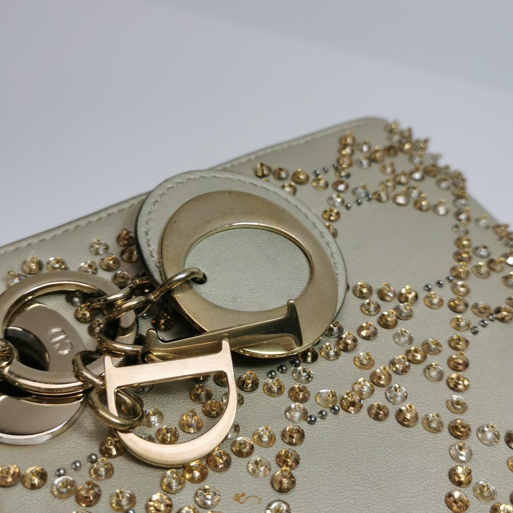 Lady Dior Mini Gold Kalbsleder mit Kristallen Gold Hardware 2020 im Angebot 9