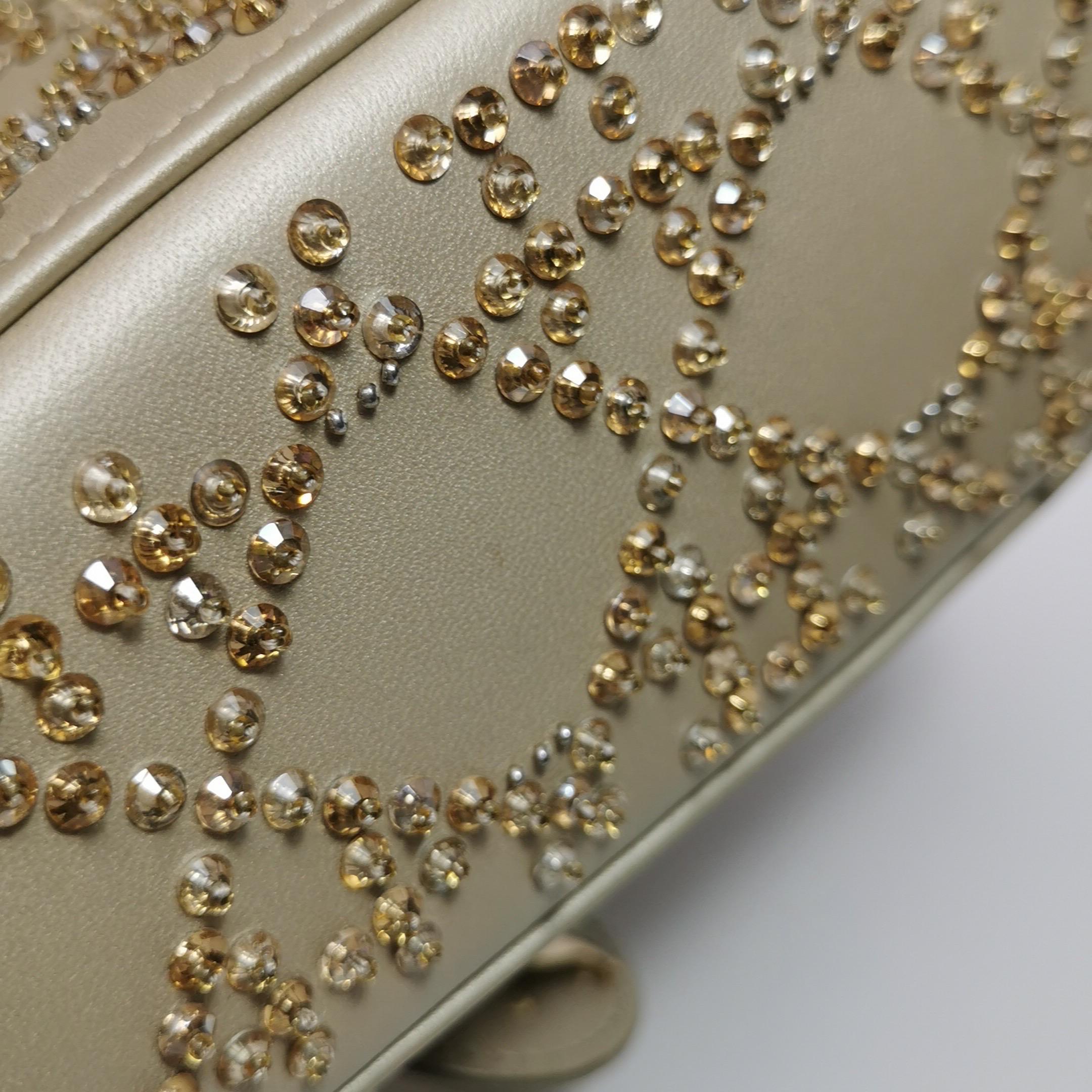 Lady Dior Mini Gold Kalbsleder mit Kristallen Gold Hardware 2020 im Angebot 15