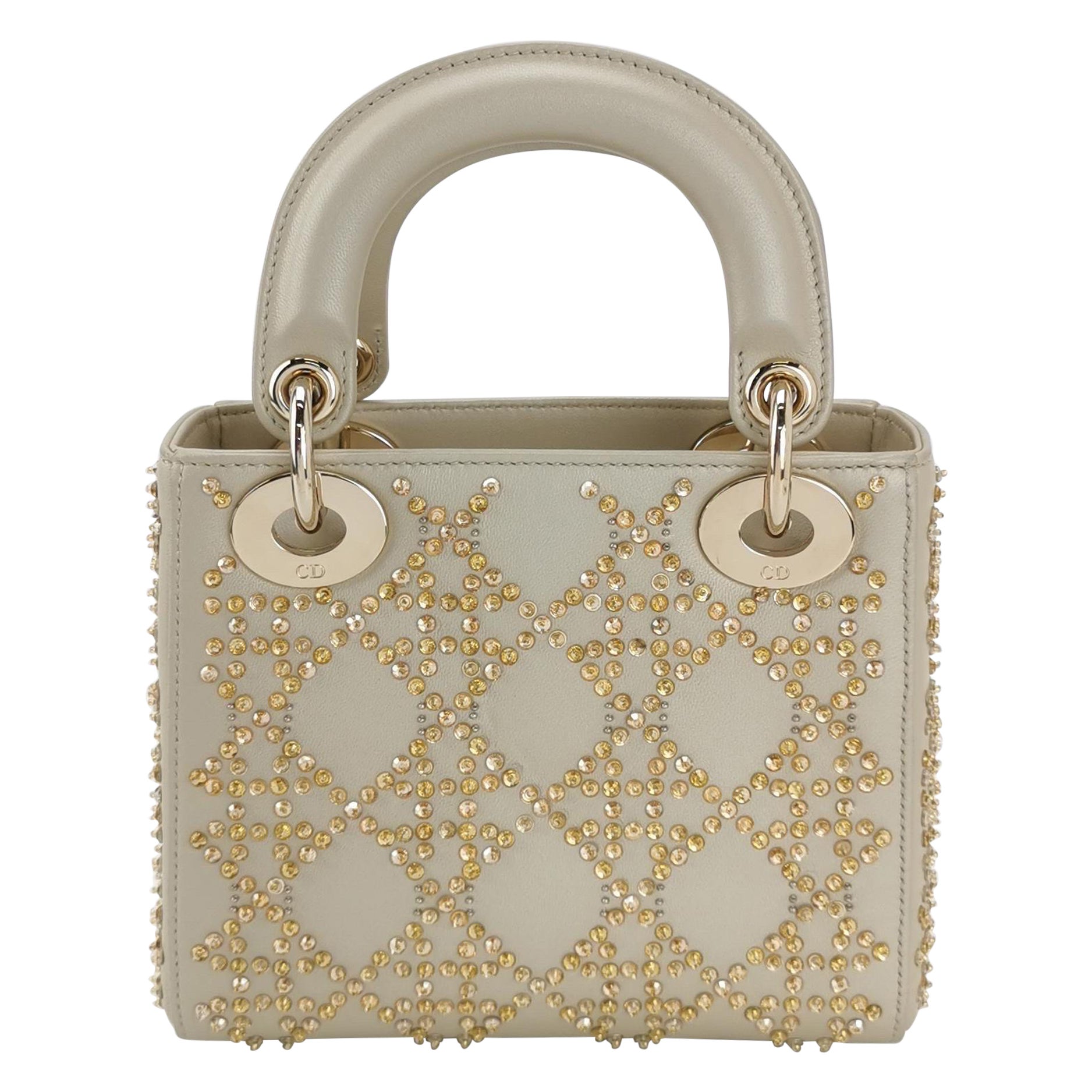Lady Dior Mini Gold Kalbsleder mit Kristallen Gold Hardware 2020