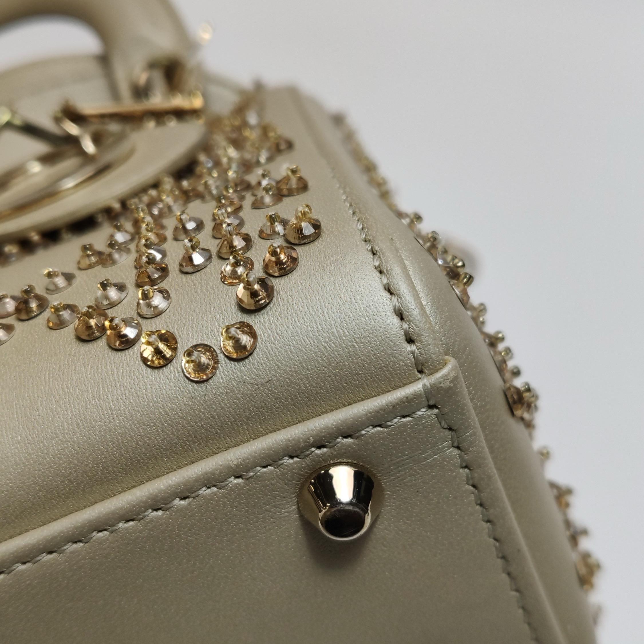 Lady Dior Mini Gold Leather with Crystals Gold Hardware 2020 For Sale 12