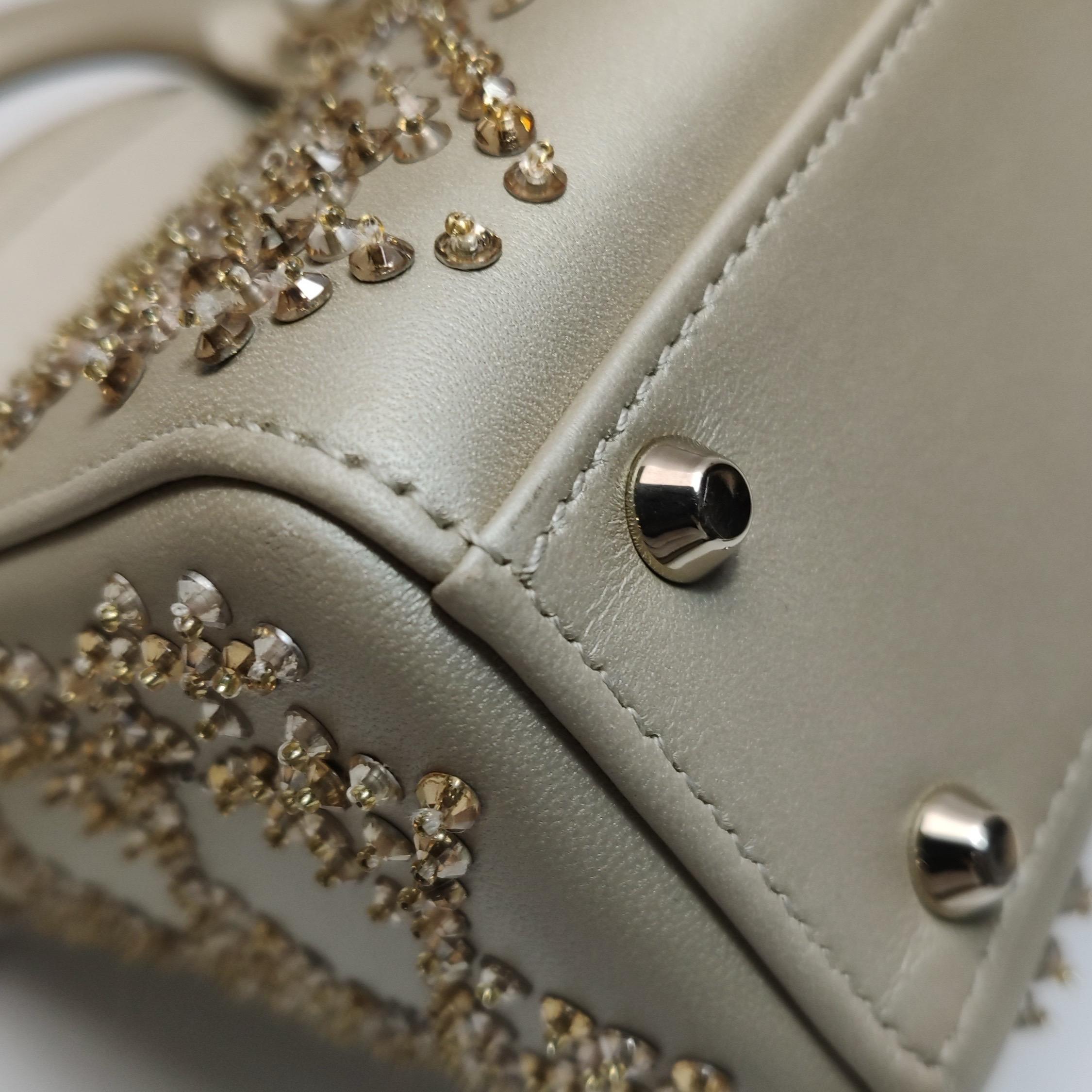 Lady Dior Mini Gold Leather with Crystals Gold Hardware 2020 For Sale 13