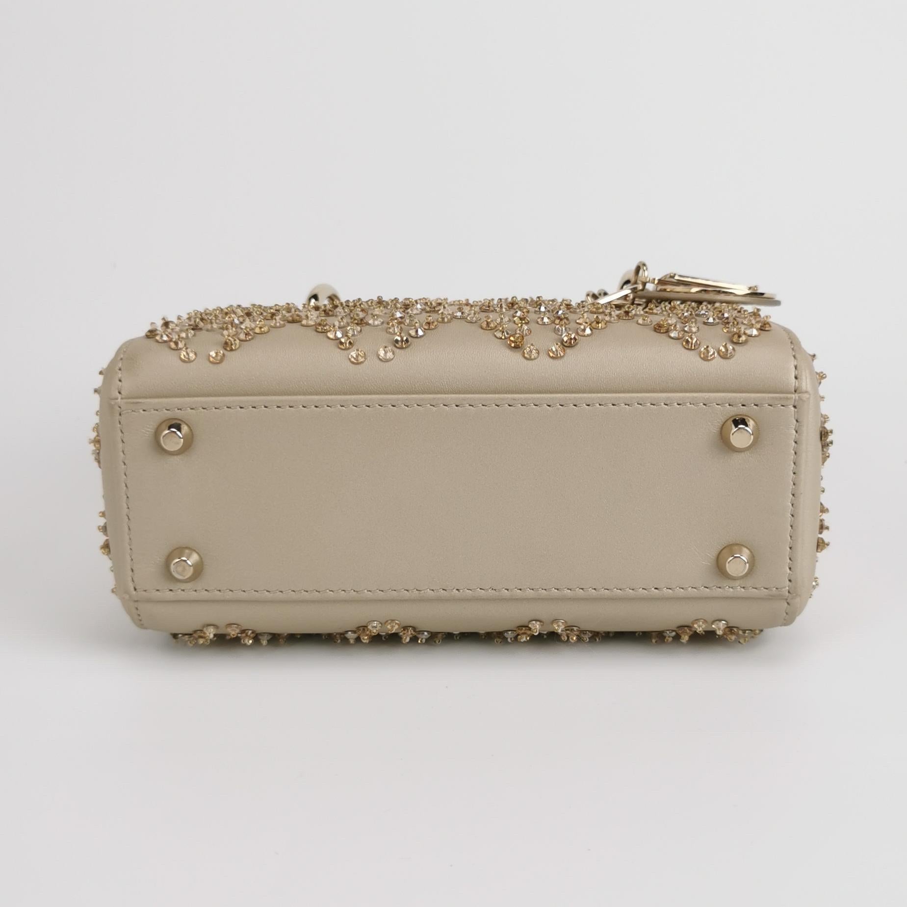 Lady Dior Mini Gold Leather with Crystals Gold Hardware 2020 In Excellent Condition For Sale In AUBERVILLIERS, FR