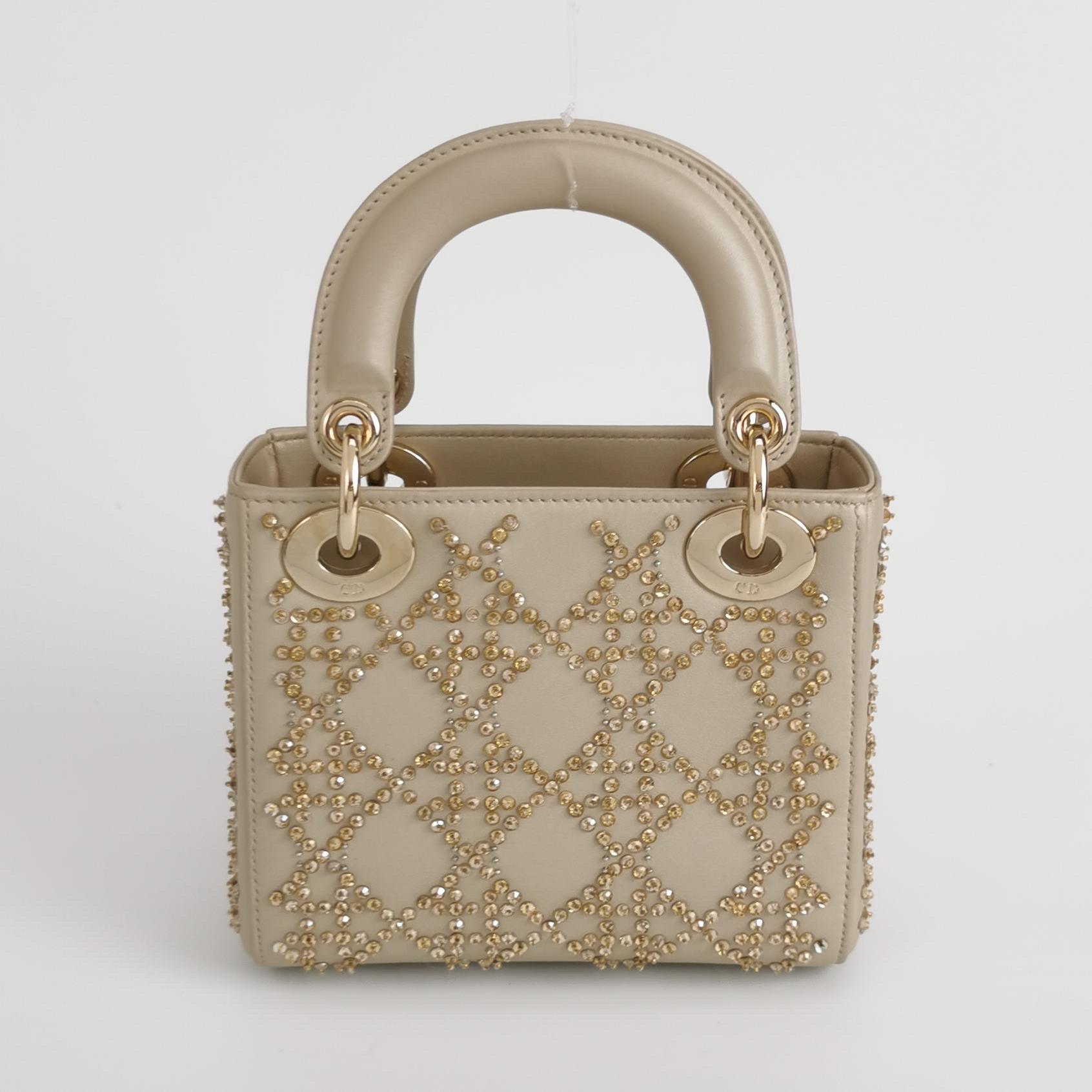 Women's Lady Dior Mini Gold Leather with Crystals Gold Hardware 2020 For Sale
