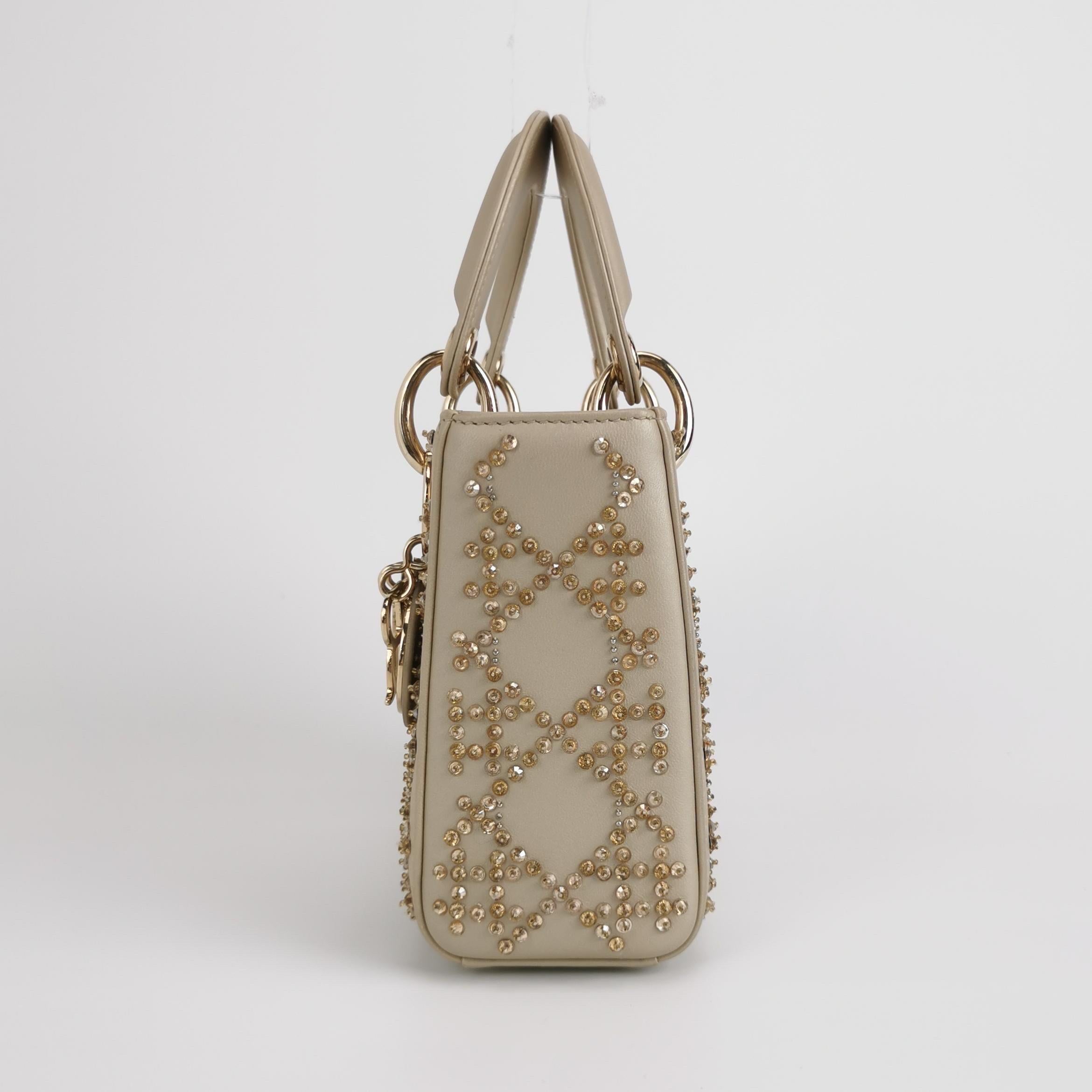 Lady Dior Mini Gold Leather with Crystals Gold Hardware 2020 For Sale 2