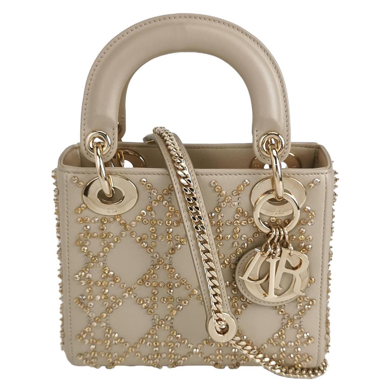 Lady Dior Mini Gold Leather with Crystals Gold Hardware 2020 For Sale