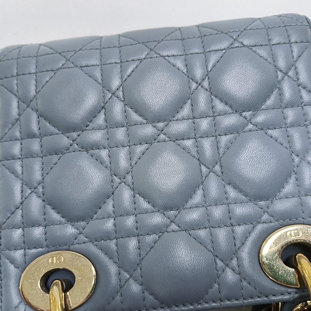Lady Dior Mini Grey Blue Cannage Lambskin Gold Hardware Chain Strap 5
