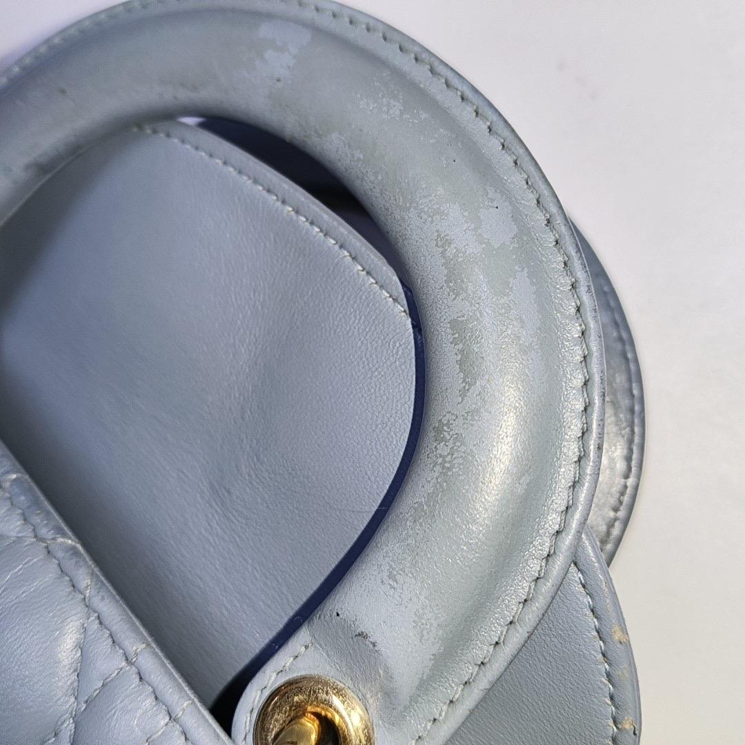 Lady Dior Mini Grey Blue Cannage Lambskin Gold Hardware Chain Strap 6