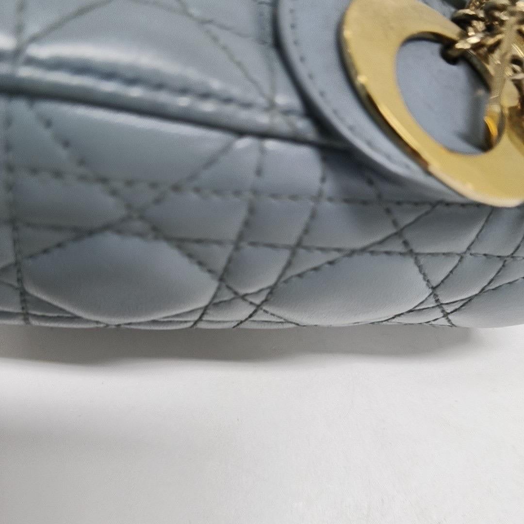 Lady Dior Mini Grey Blue Cannage Lambskin Gold Hardware Chain Strap 7